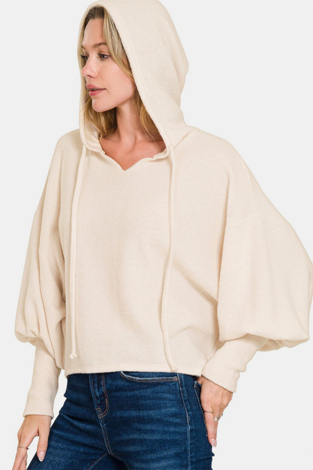 Zenana Brushed Hacci Drop Shoulder Cropped Hoodie-TOPS / DRESSES-[Adult]-[Female]-Sand Beige-S/M-2022 Online Blue Zone Planet