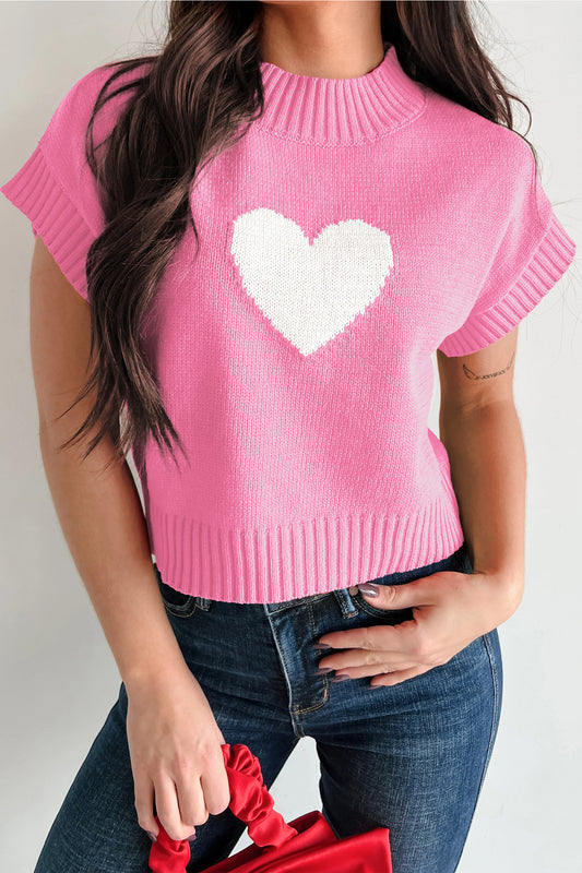 Pink Valentine Heart Graphic Cropped Short Sleeve Sweater-TOPS / DRESSES-[Adult]-[Female]-Pink-S-2022 Online Blue Zone Planet