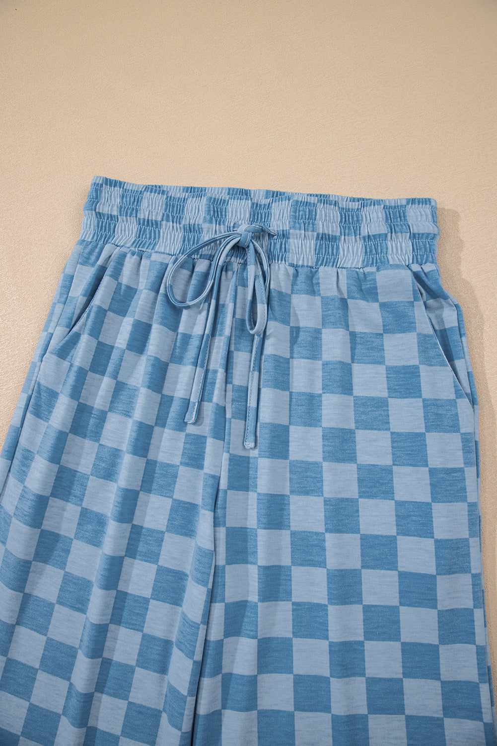 Sky Blue Checkered Elastic High Waist Loose Casual Pants-Bottoms/Pants & Culotte-[Adult]-[Female]-2022 Online Blue Zone Planet
