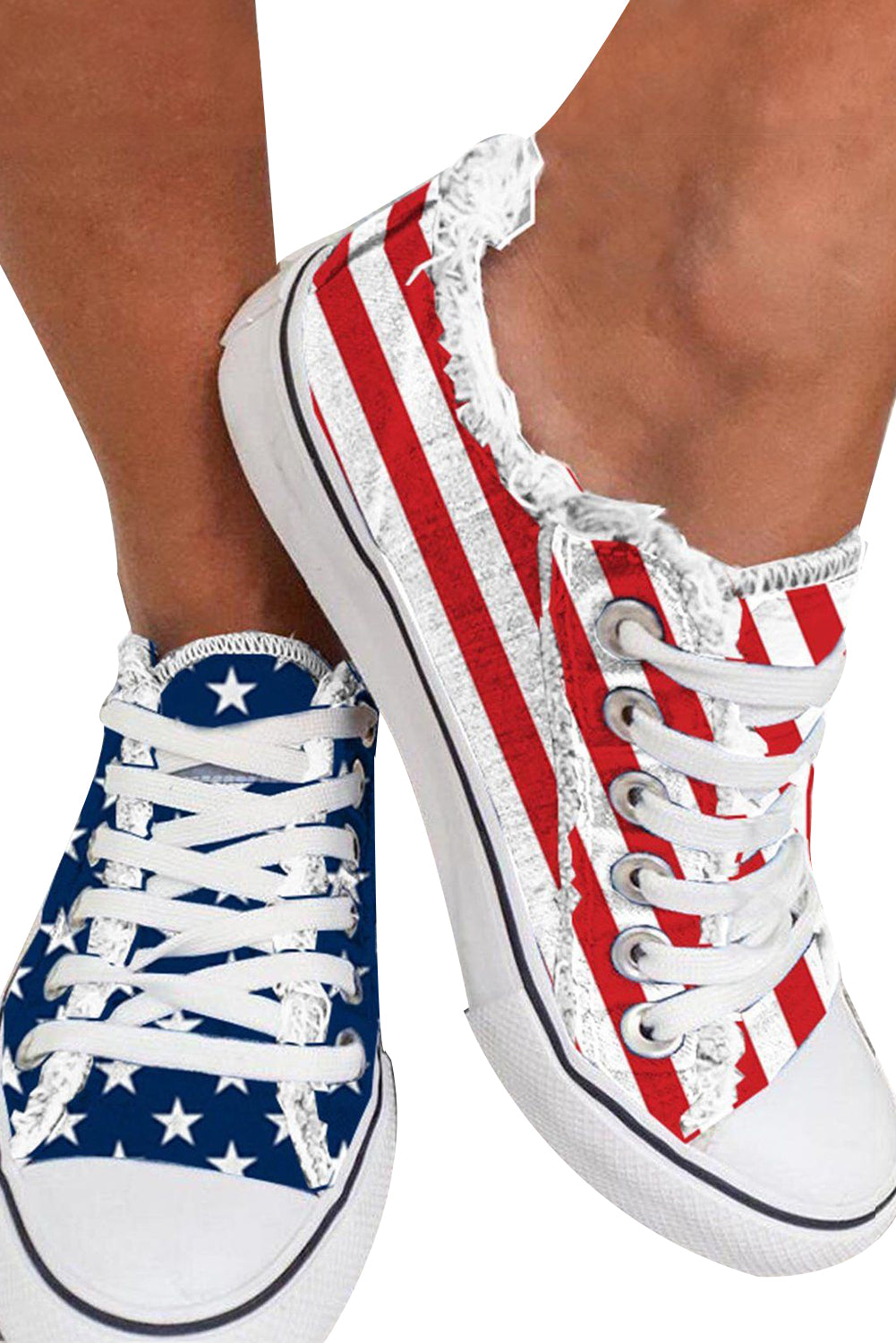 Blue American Flag Lace-Up Canvas Flat Shoes-Shoes & Bags/Womens Shoes-[Adult]-[Female]-2022 Online Blue Zone Planet