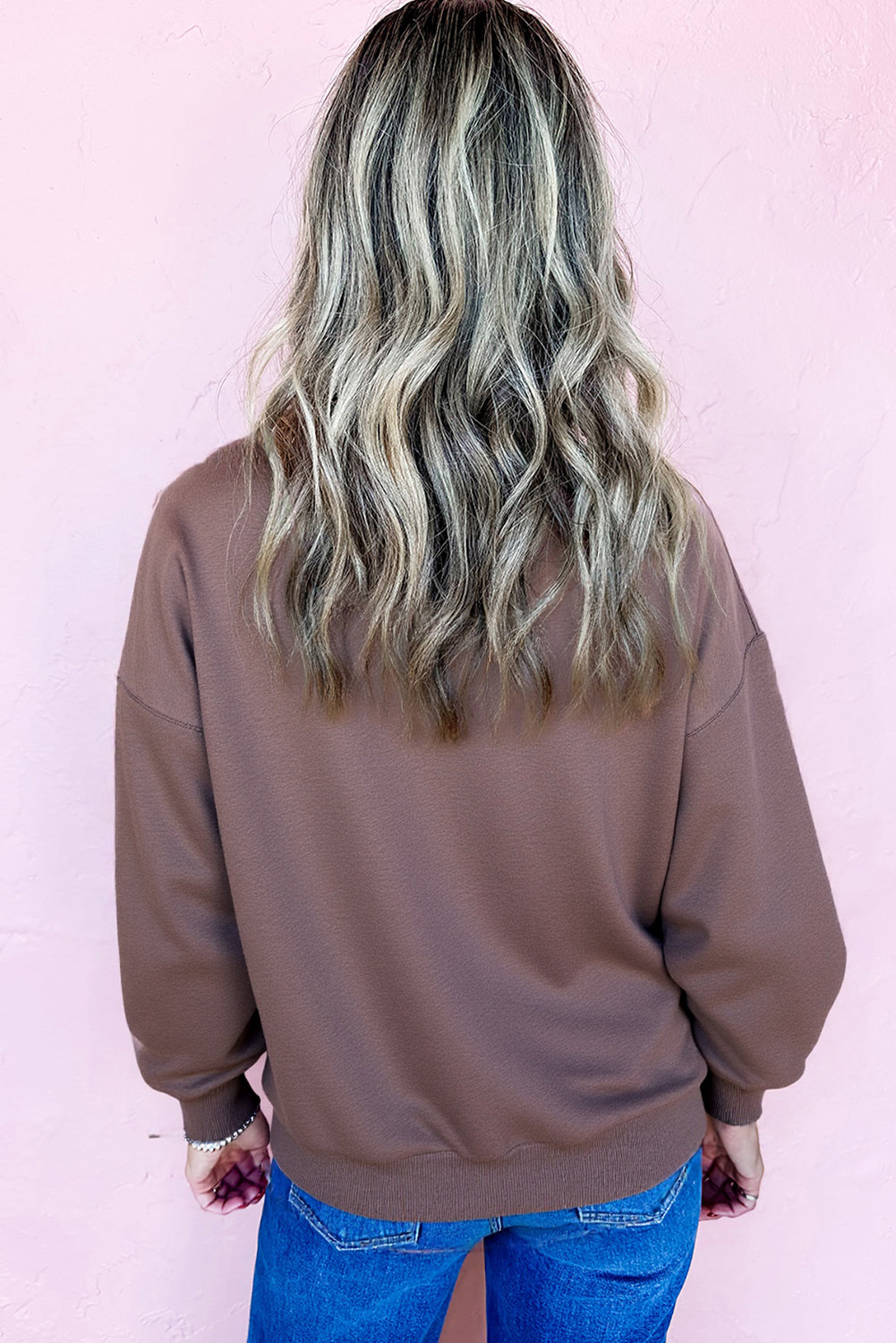 Dark Khaki Contrast Terry Bow Pattern Drop Shoulder Sweatshirt-Tops/Sweatshirts & Hoodies-[Adult]-[Female]-2022 Online Blue Zone Planet
