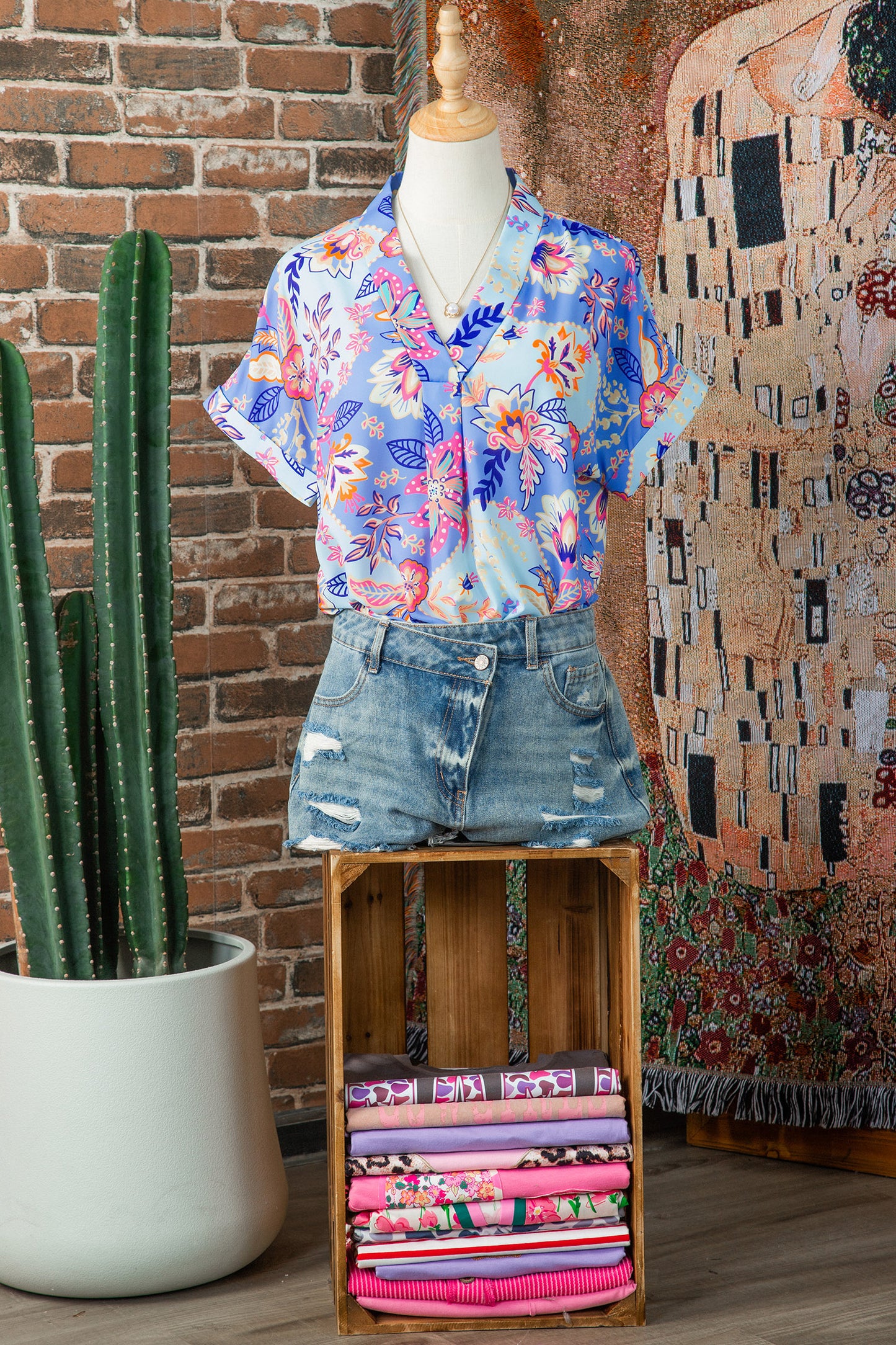 Purple Vacation Floral Print V Neck Short Sleeve Blouse-Tops/Blouses & Shirts-[Adult]-[Female]-2022 Online Blue Zone Planet