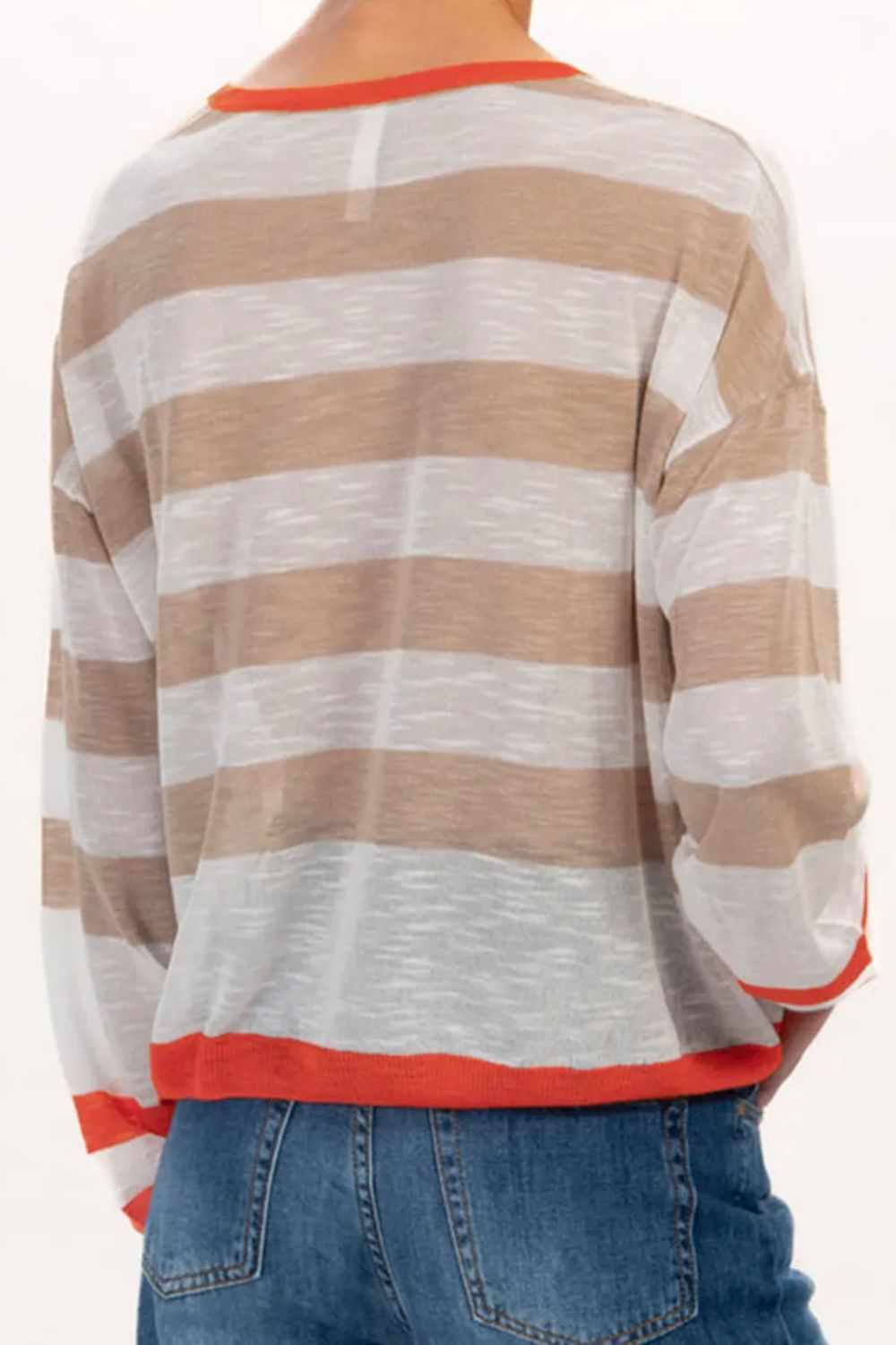 Contrast Striped Round Neck Long Sleeve Knit Top-TOPS / DRESSES-[Adult]-[Female]-2022 Online Blue Zone Planet