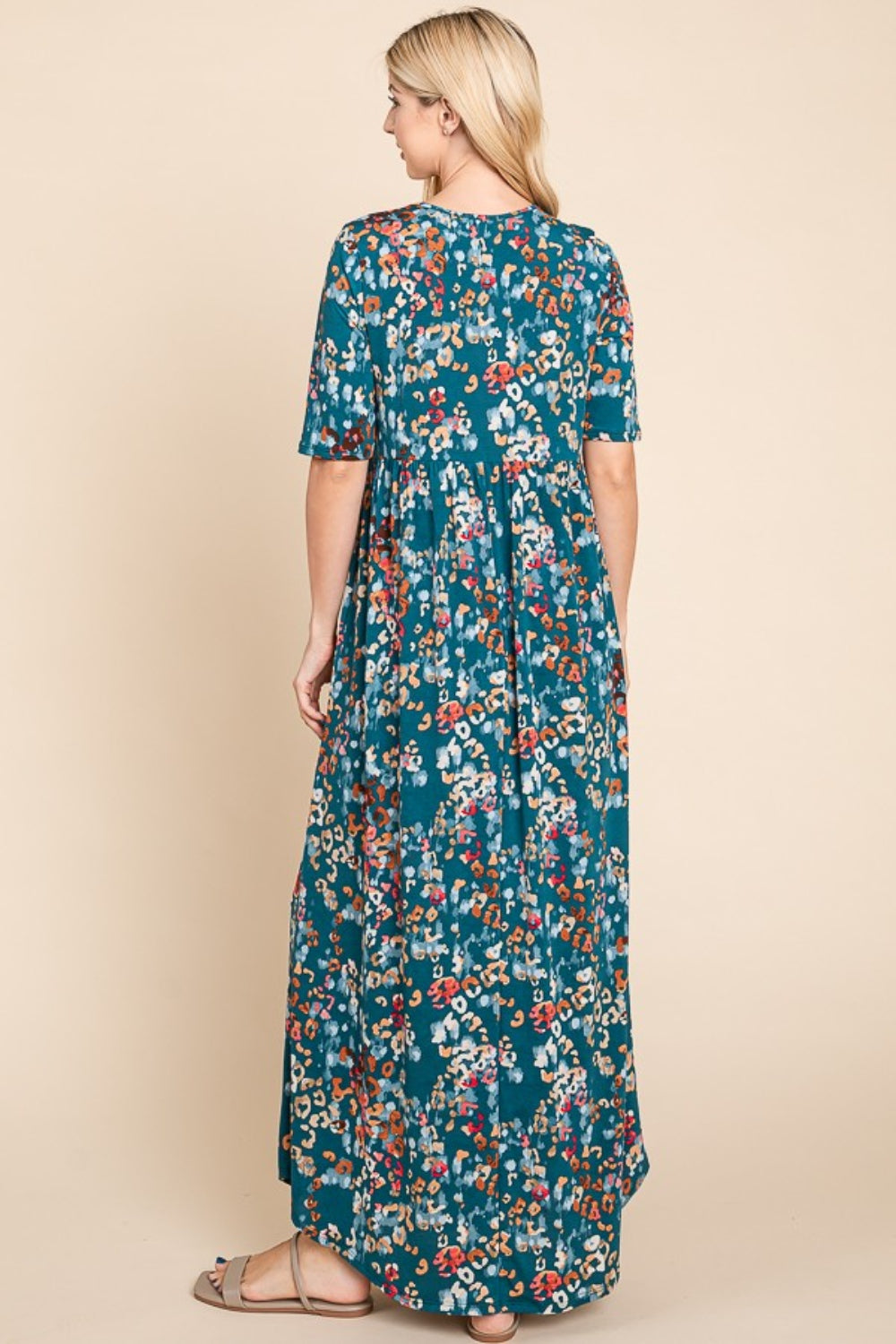 BOMBOM Printed Shirred Maxi Dress-[Adult]-[Female]-2022 Online Blue Zone Planet