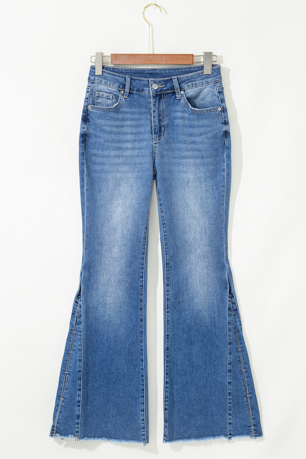 Ashleigh Blue Cut out Side Frayed Hemline Flare Jeans-Bottoms/Jeans-[Adult]-[Female]-2022 Online Blue Zone Planet