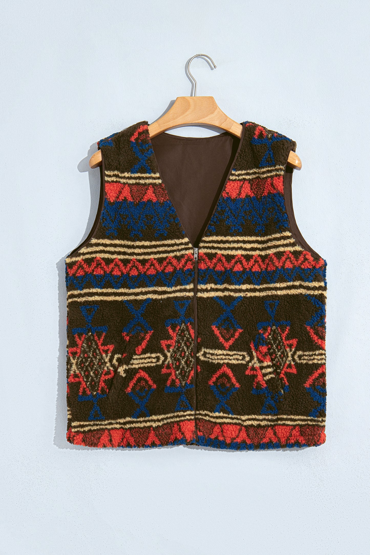 Multicolour Western Print Faux Fur Metal Zipper Insert Pockets Sleeveless Vest-Outerwear/Vests-[Adult]-[Female]-2022 Online Blue Zone Planet