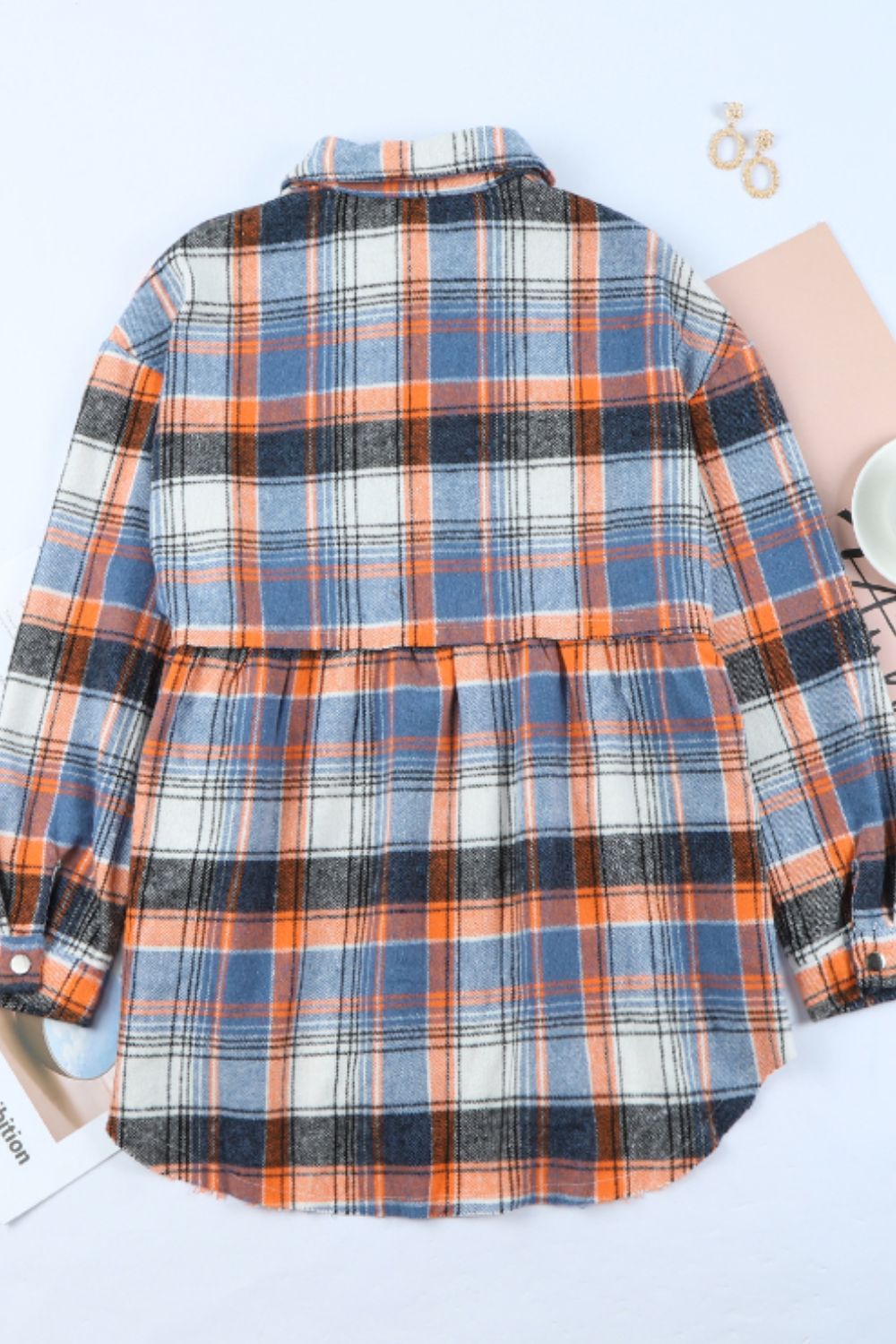 Plaid Collared Neck Long Sleeve Shirt-TOPS / DRESSES-[Adult]-[Female]-2022 Online Blue Zone Planet