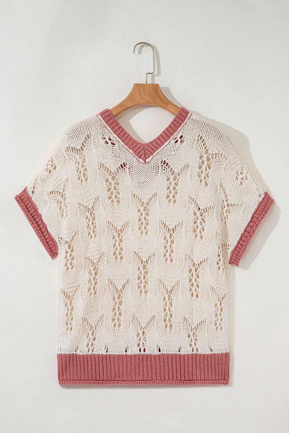 Delicacy Embroidered Flowers Colorblock Edge Hollowed Sweater-TOPS / DRESSES-[Adult]-[Female]-2022 Online Blue Zone Planet
