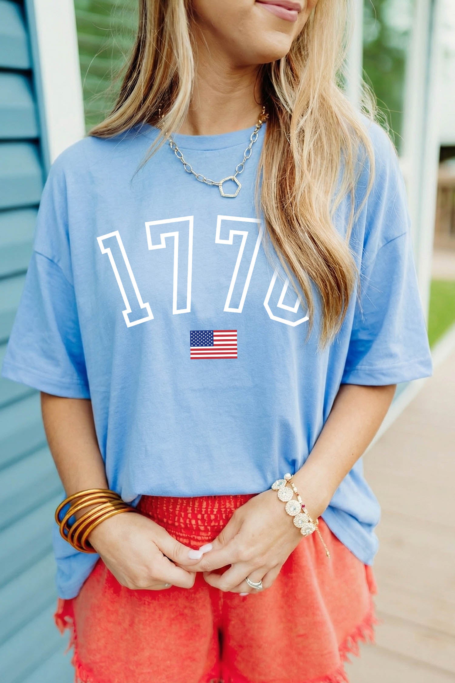 Myosotis 1776 American Flag Print Oversized Tee-Graphic/Graphic Tees-[Adult]-[Female]-2022 Online Blue Zone Planet