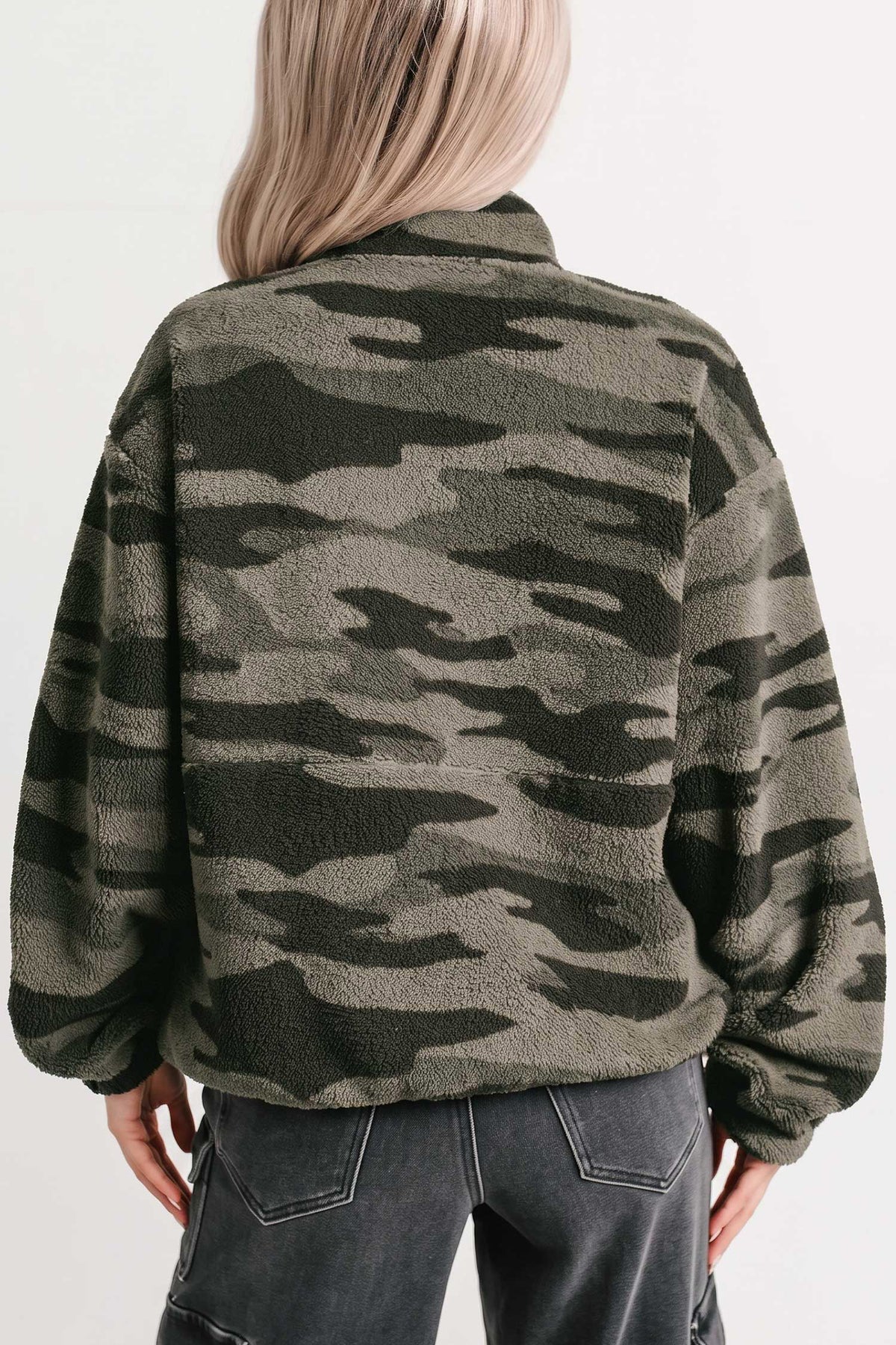 Multicolour Camouflage Fleece Half Zip-Up Long Sleeve Pocket Sweatshirt-Tops/Sweatshirts & Hoodies-[Adult]-[Female]-2022 Online Blue Zone Planet