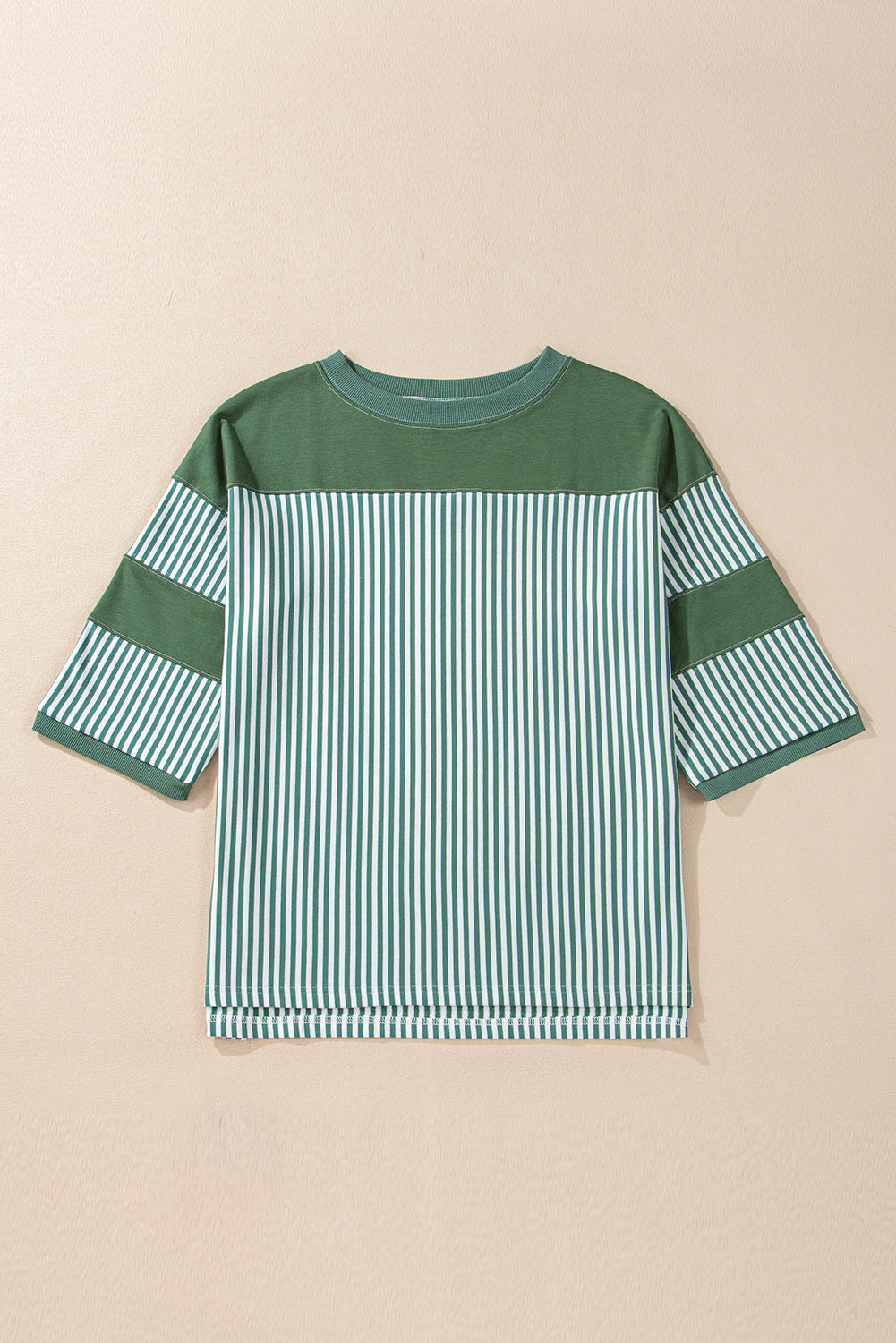 Black White Striped Patchwork 3/4 Sleeve Oversize Top-Tops/Long Sleeve Tops-[Adult]-[Female]-2022 Online Blue Zone Planet