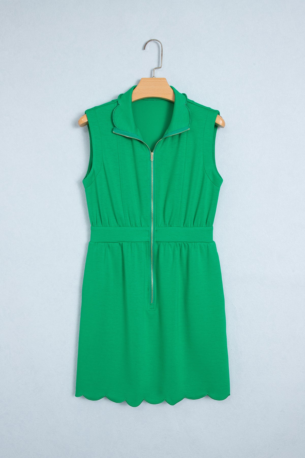 Bright Green Sleeveless Zip Front Scallop Hem Mini Dress-TOPS / DRESSES-[Adult]-[Female]-2022 Online Blue Zone Planet