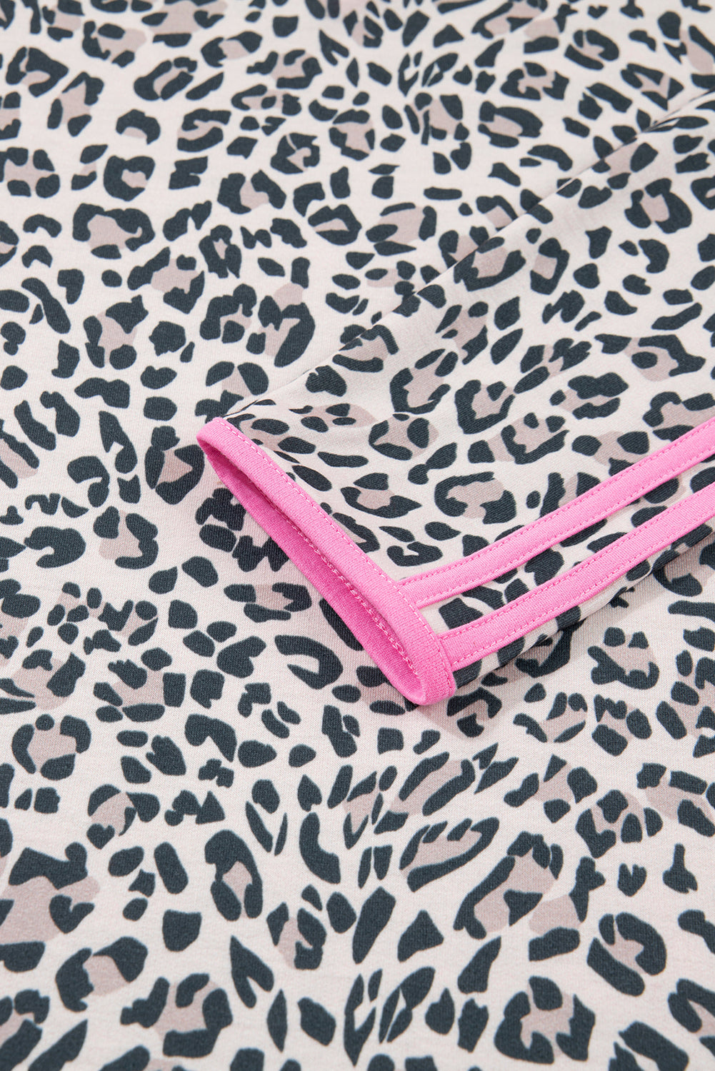 Khaki Leopard Print Contrast V Neck Varsity Stripe Detail Long Sleeve Top-Tops/Long Sleeve Tops-[Adult]-[Female]-2022 Online Blue Zone Planet