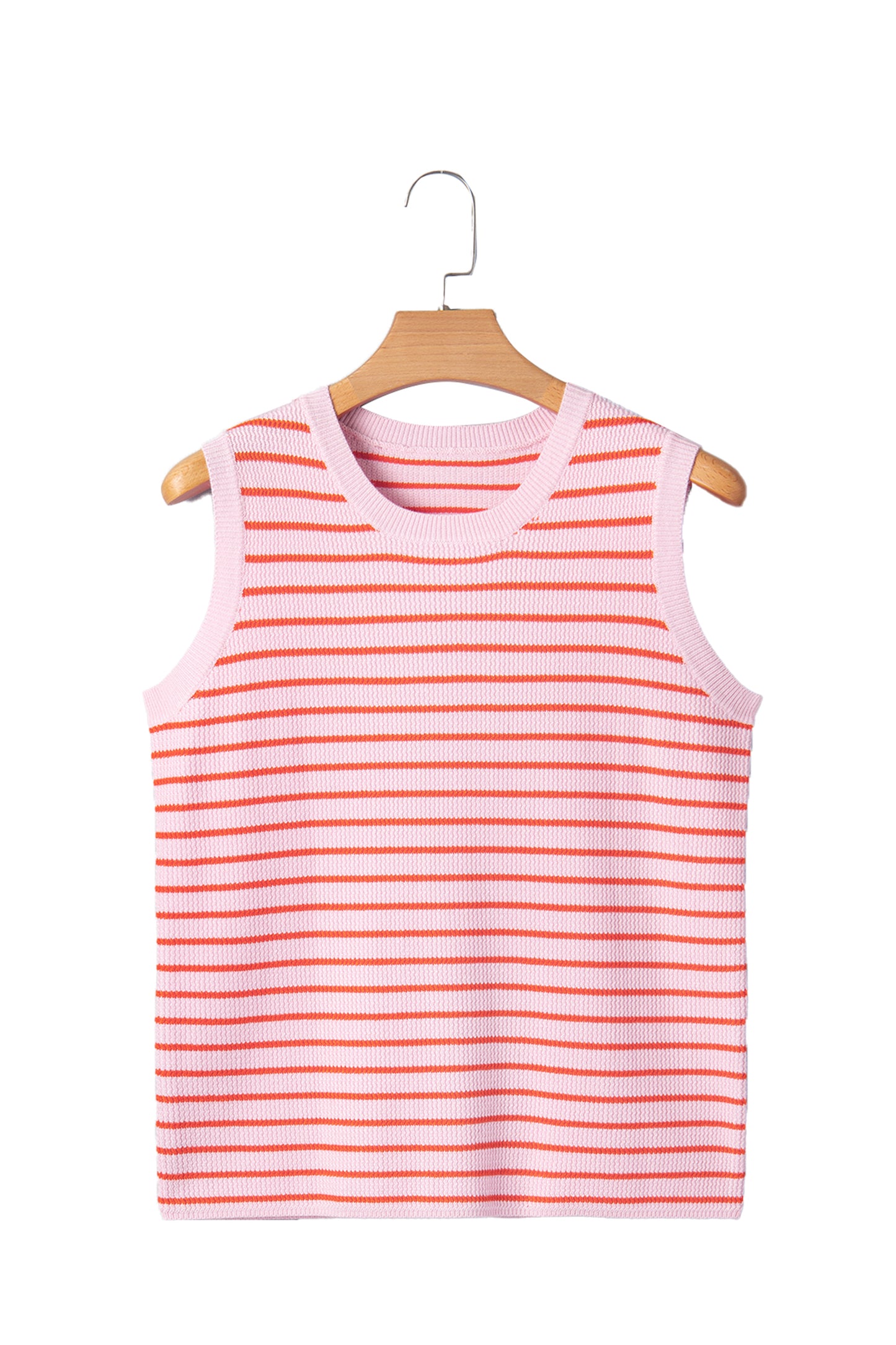 Pink Stripe Textured Knit Sleeveless Casual Sweater Top-TOPS / DRESSES-[Adult]-[Female]-2022 Online Blue Zone Planet