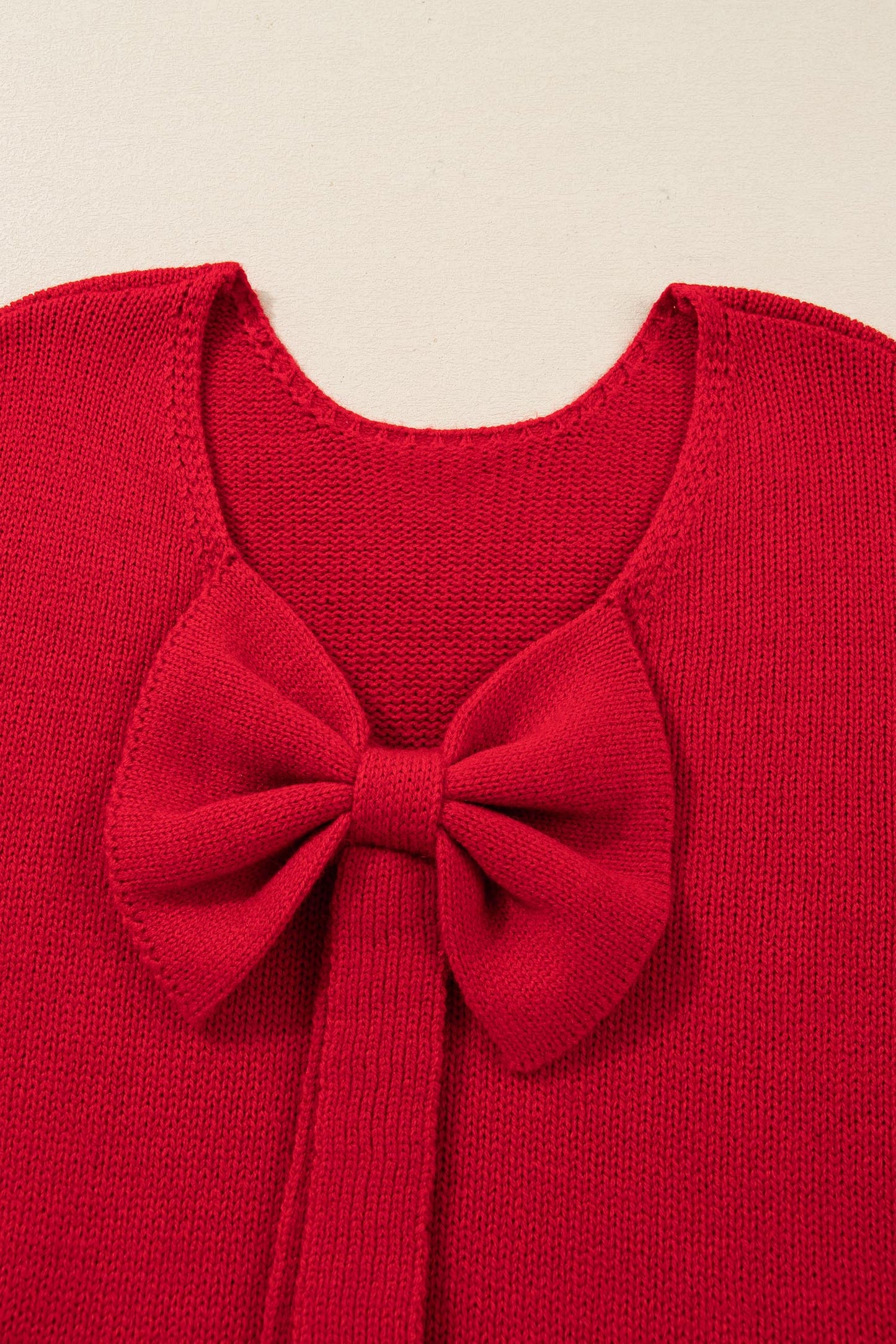Fiery Red Festive Bow Backless Bubble Sleeve Sweater-TOPS / DRESSES-[Adult]-[Female]-2022 Online Blue Zone Planet