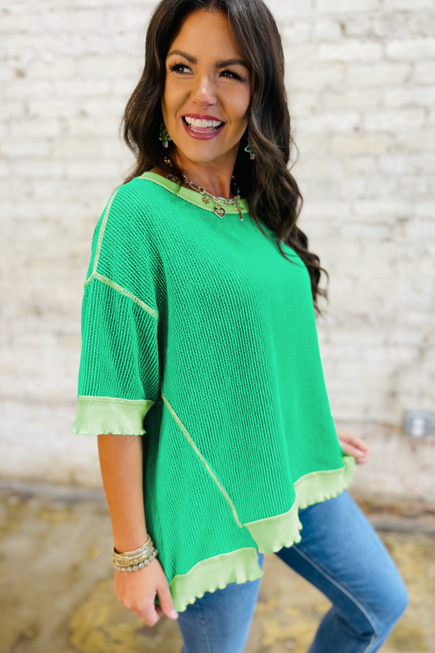 Mint Green Loose Uneven Hem Twist Ribbed T Shirt-Tops/Tops & Tees-[Adult]-[Female]-2022 Online Blue Zone Planet