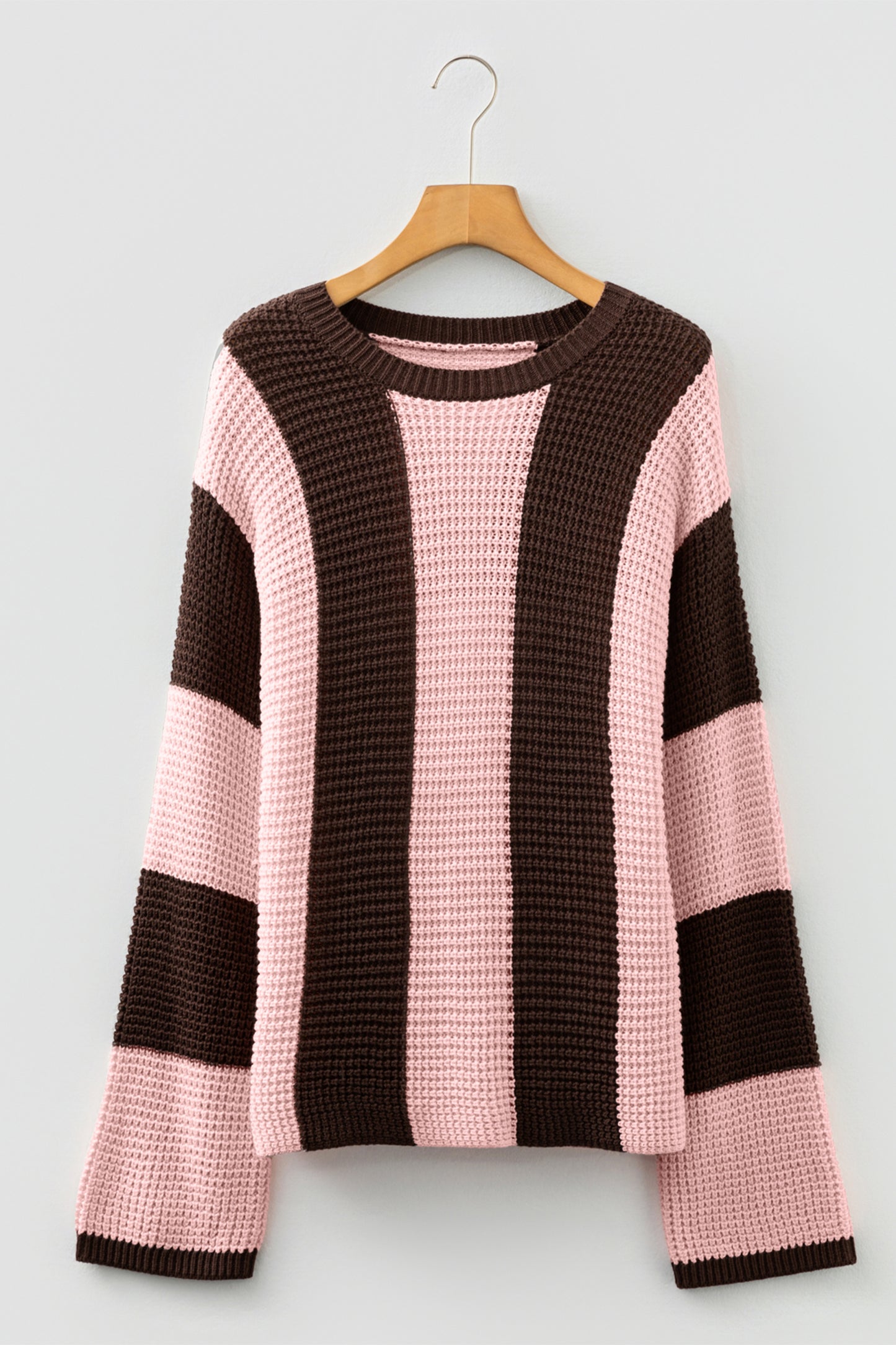Myosotis Striped Color Block Thermal Textured Knit Drop Shoulder Sweater-TOPS / DRESSES-[Adult]-[Female]-2022 Online Blue Zone Planet