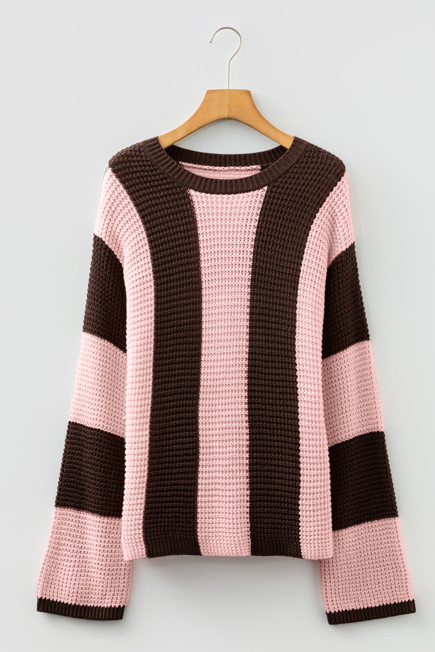 Myosotis Striped Color Block Thermal Textured Knit Drop Shoulder Sweater-TOPS / DRESSES-[Adult]-[Female]-2022 Online Blue Zone Planet