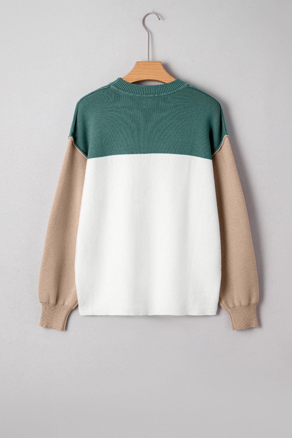 Green Color Block Plain Ribbed Knit Baggy Sweater-TOPS / DRESSES-[Adult]-[Female]-2022 Online Blue Zone Planet