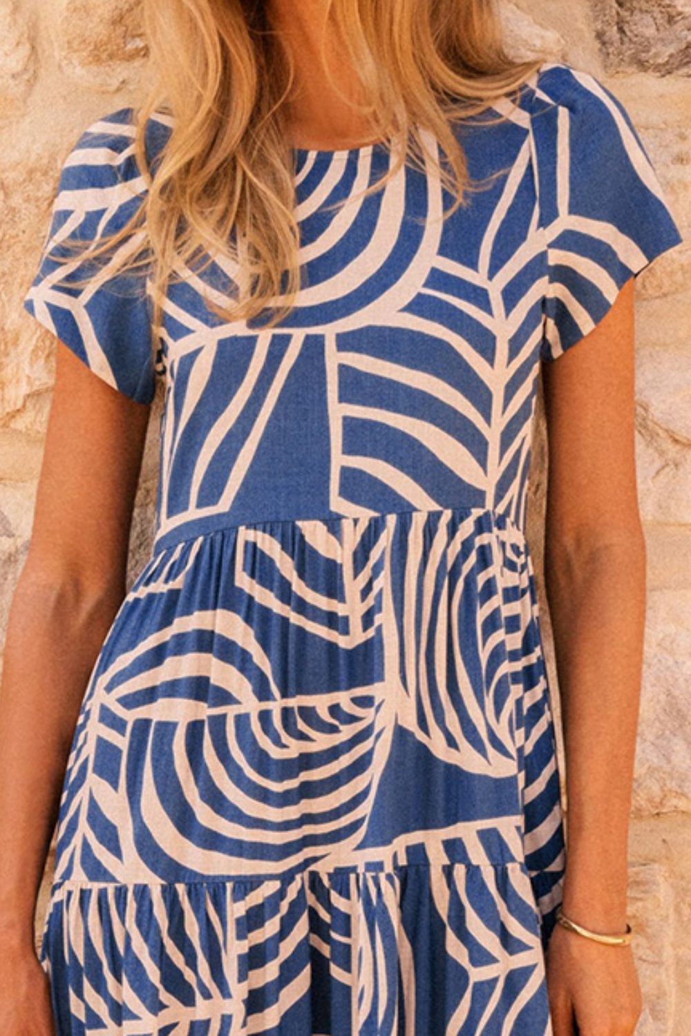 Tiered Printed Round Neck Short Sleeve Dress-TOPS / DRESSES-[Adult]-[Female]-2022 Online Blue Zone Planet
