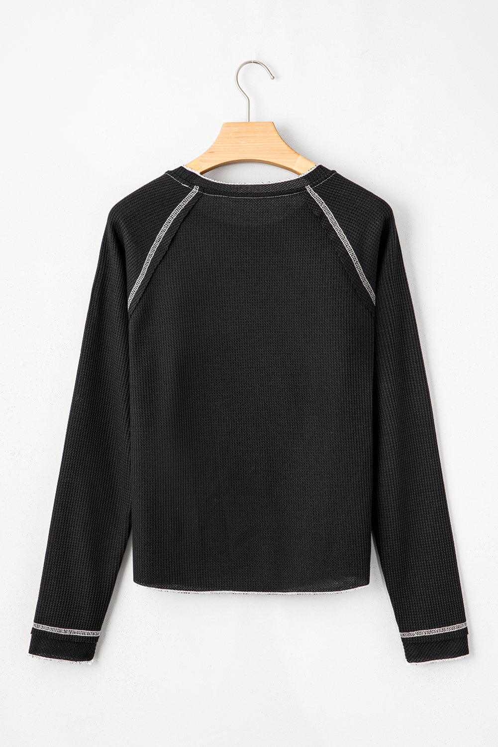Blue Zone Planet | Black Textured Round Neck Long Sleeve Top-Tops/Long Sleeve Tops-[Adult]-[Female]-2022 Online Blue Zone Planet