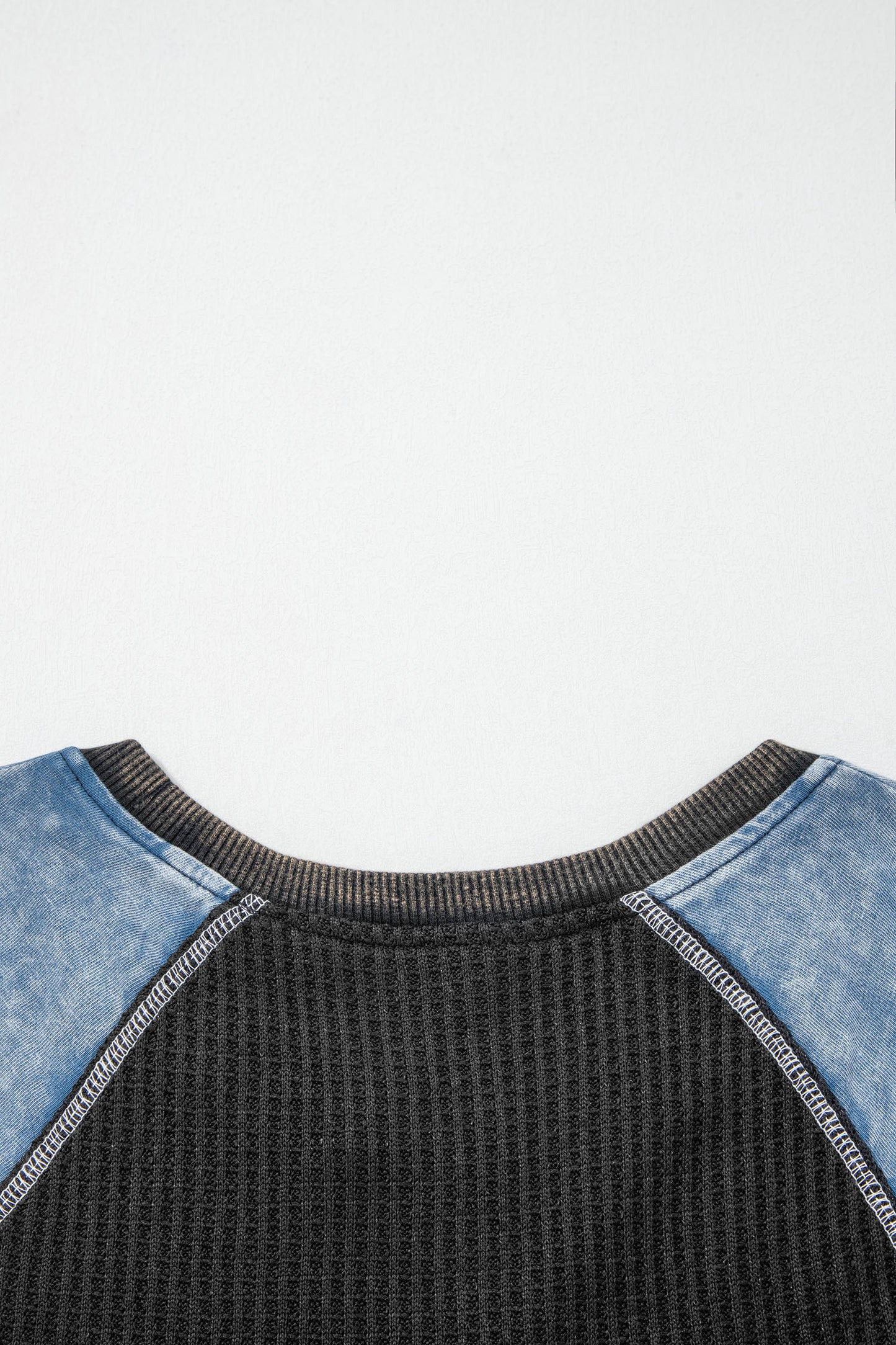 Carbon Grey Waffle Knit Seam Detail Color Block Patchwork Short Sleeve Top-Tops/Tops & Tees-[Adult]-[Female]-2022 Online Blue Zone Planet