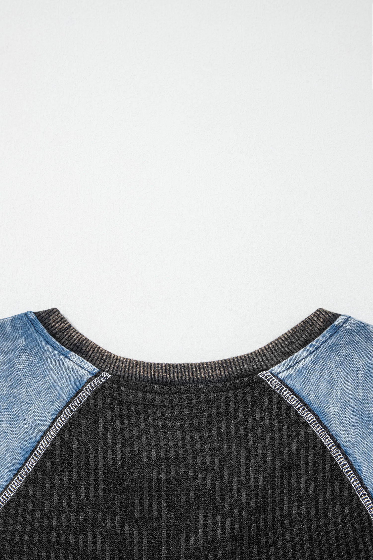 Carbon Grey Waffle Knit Seam Detail Color Block Patchwork Short Sleeve Top-Tops/Tops & Tees-[Adult]-[Female]-2022 Online Blue Zone Planet