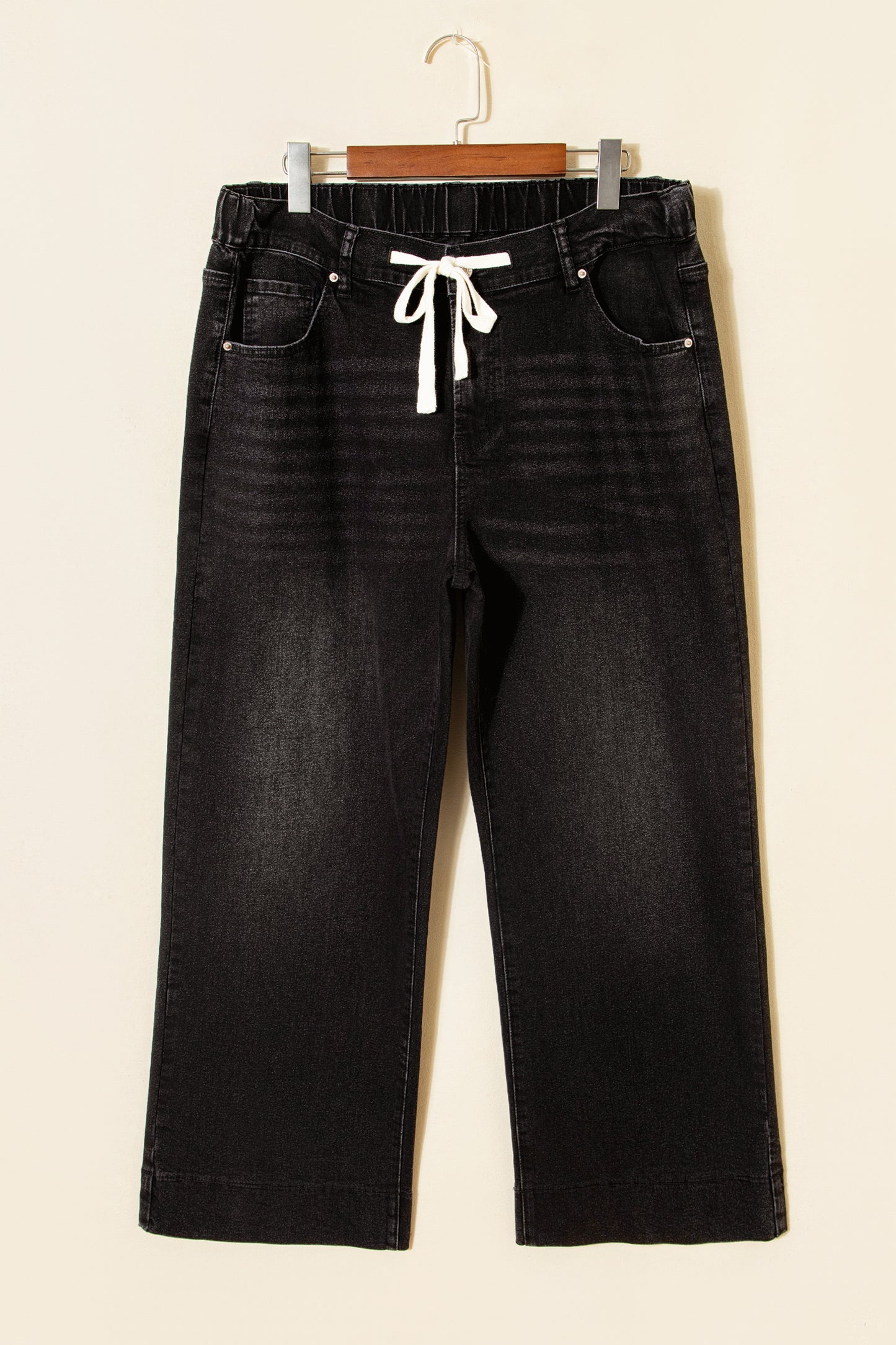 Black Acid Wash Contrast Lace-up Plus Size Jeans-Plus Size/Plus Size Bottoms-[Adult]-[Female]-2022 Online Blue Zone Planet