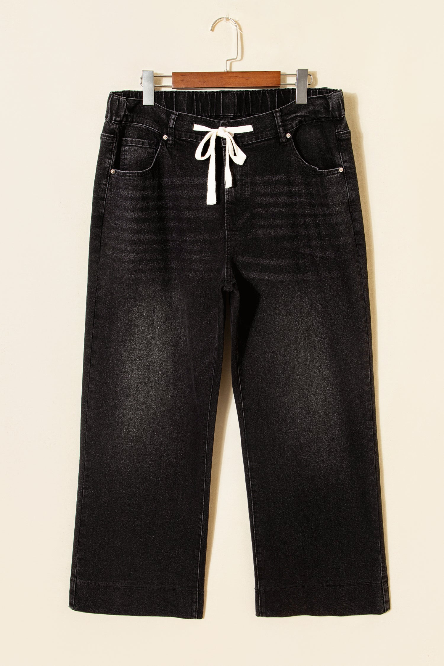 Black Acid Wash Contrast Lace-up Plus Size Jeans-Plus Size/Plus Size Bottoms-[Adult]-[Female]-2022 Online Blue Zone Planet