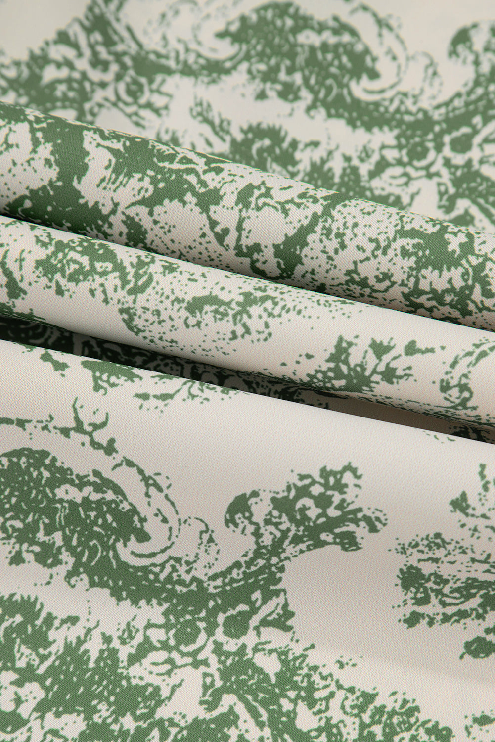 Green Landscape Print Tied 3/4 Sleeve Shirt with Sash-Tops/Blouses & Shirts-[Adult]-[Female]-2022 Online Blue Zone Planet
