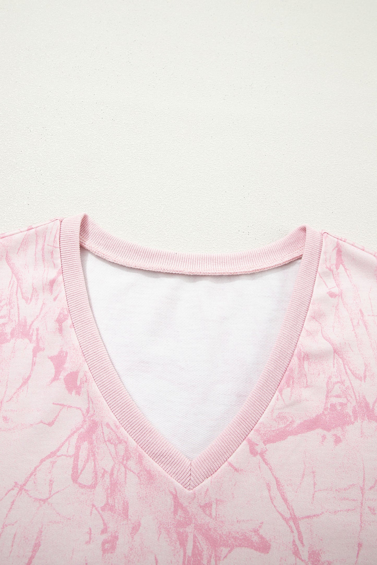 Pink Abstract Print V Neck Loose Tee Drawstring Shorts 2pcs Outfit-Two Piece Sets/Short Sets-[Adult]-[Female]-2022 Online Blue Zone Planet