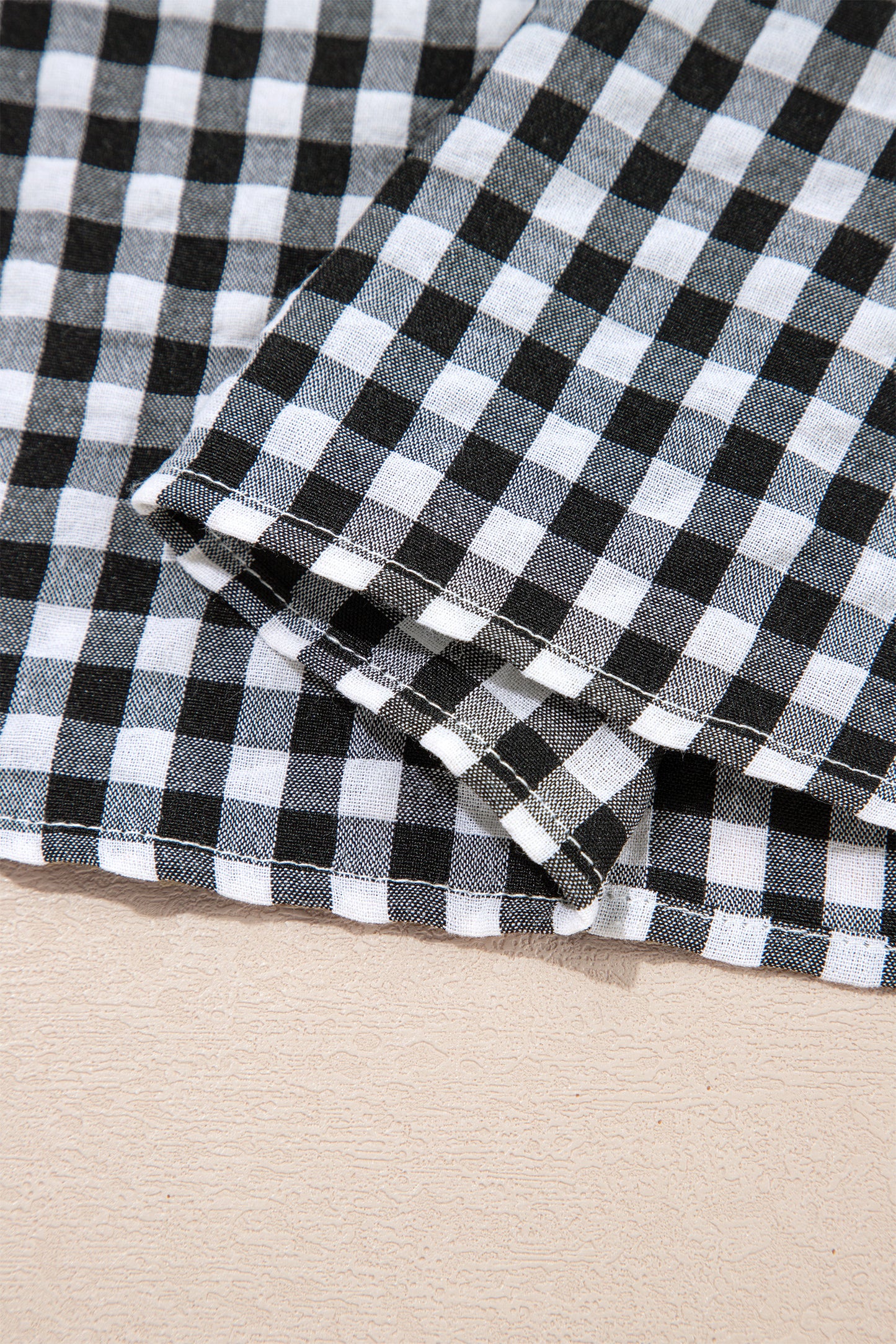 Black Plaid Short Puff Sleeve Frilled Neck Blouse-Tops/Blouses & Shirts-[Adult]-[Female]-2022 Online Blue Zone Planet