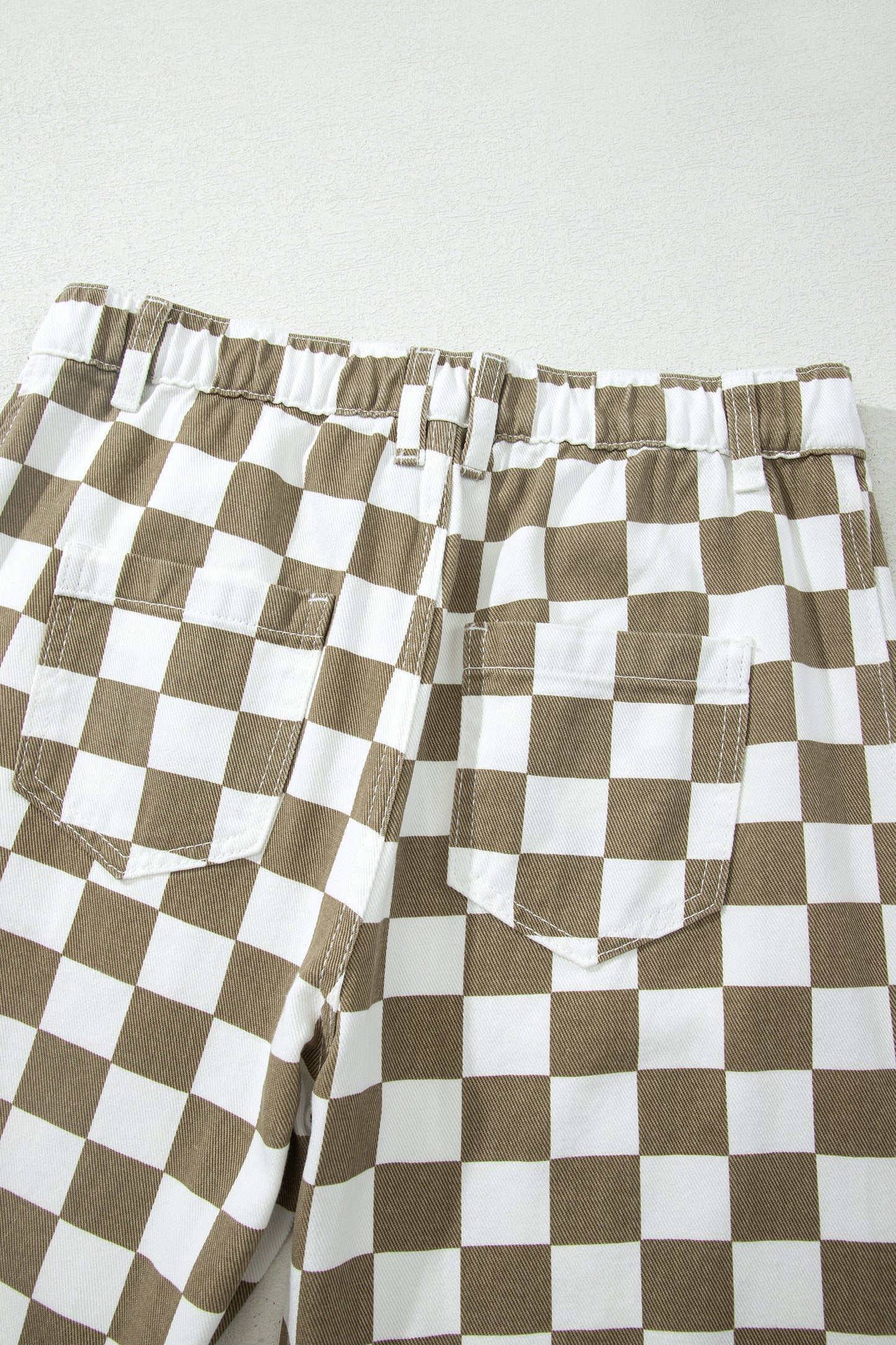 White Checkered Print Denim Barrel Pants-Bottoms/Pants & Culotte-[Adult]-[Female]-2022 Online Blue Zone Planet