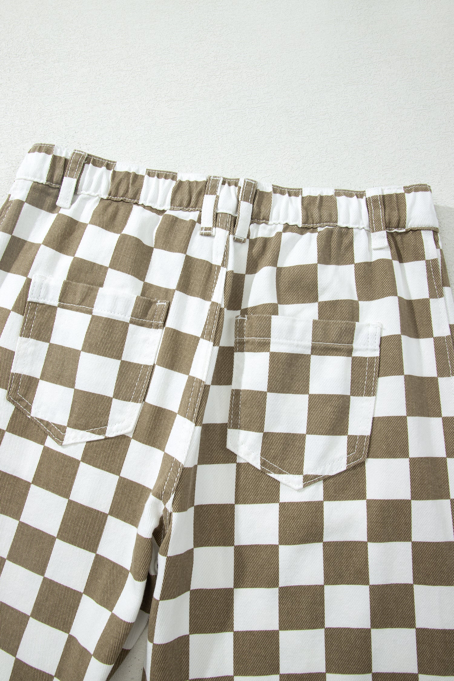 White Checkered Print Denim Barrel Pants-Bottoms/Pants & Culotte-[Adult]-[Female]-2022 Online Blue Zone Planet