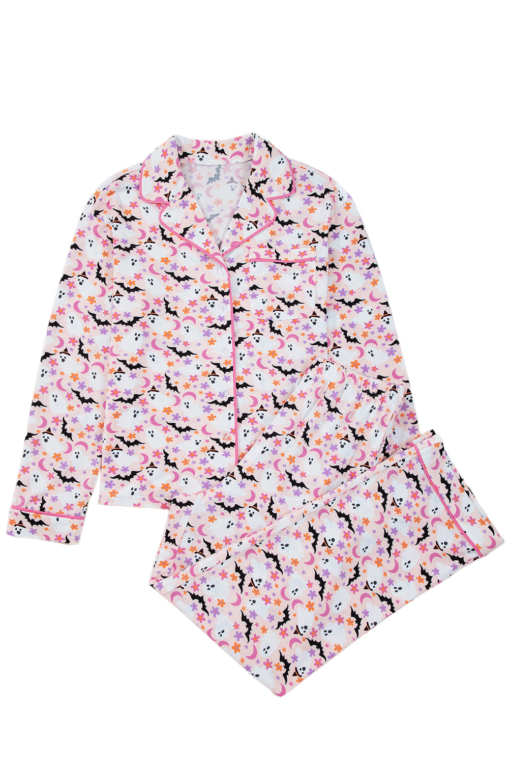 Pink Halloween Eve Haunted Honey Bat Print Pajama Set-Loungewear & Sleepwear/Sleepwear-[Adult]-[Female]-2022 Online Blue Zone Planet