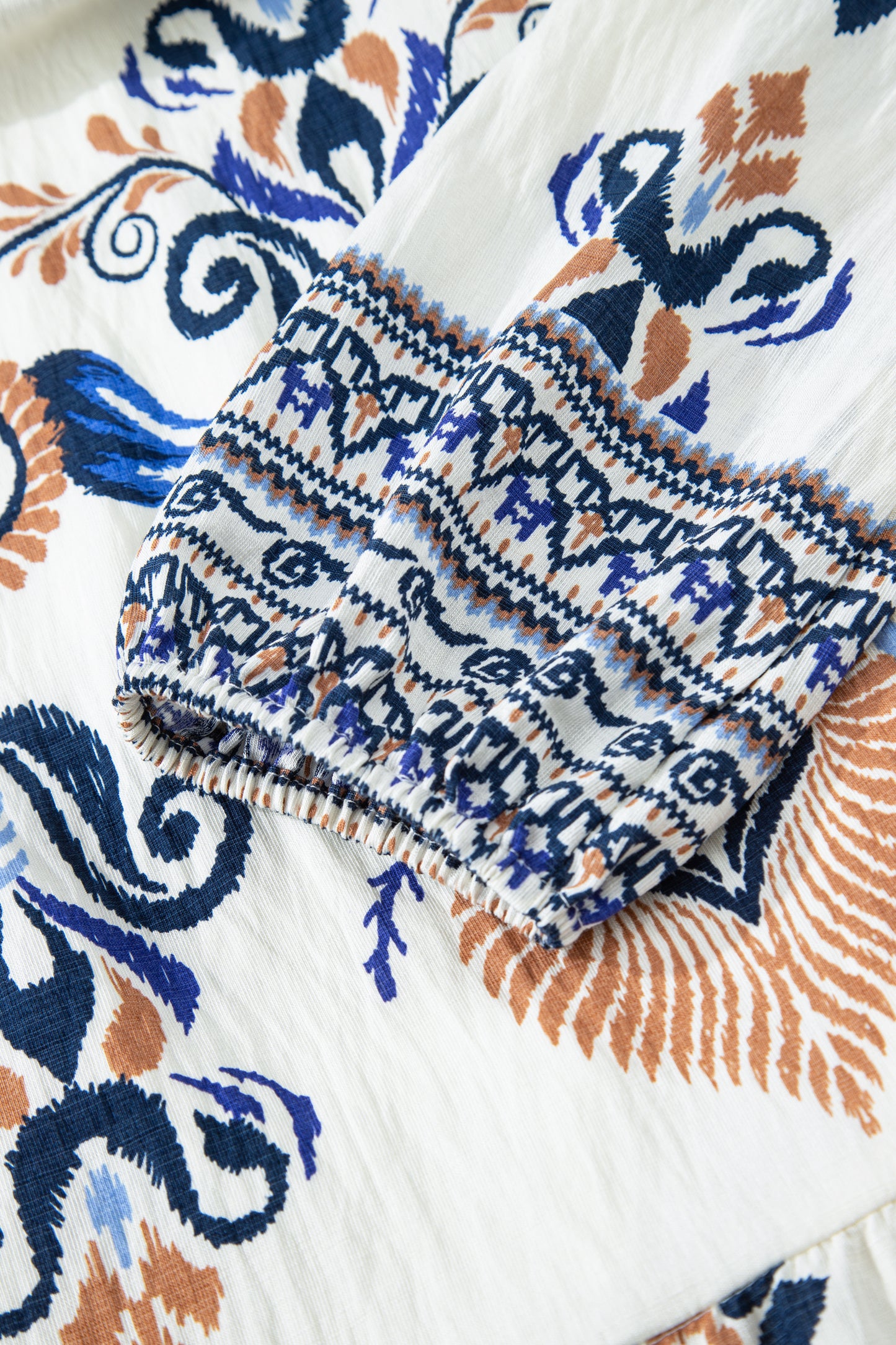 Sky Blue Plus Size Boho Print Split Neck Long Sleeve Mini Dress-TOPS / DRESSES-[Adult]-[Female]-2022 Online Blue Zone Planet