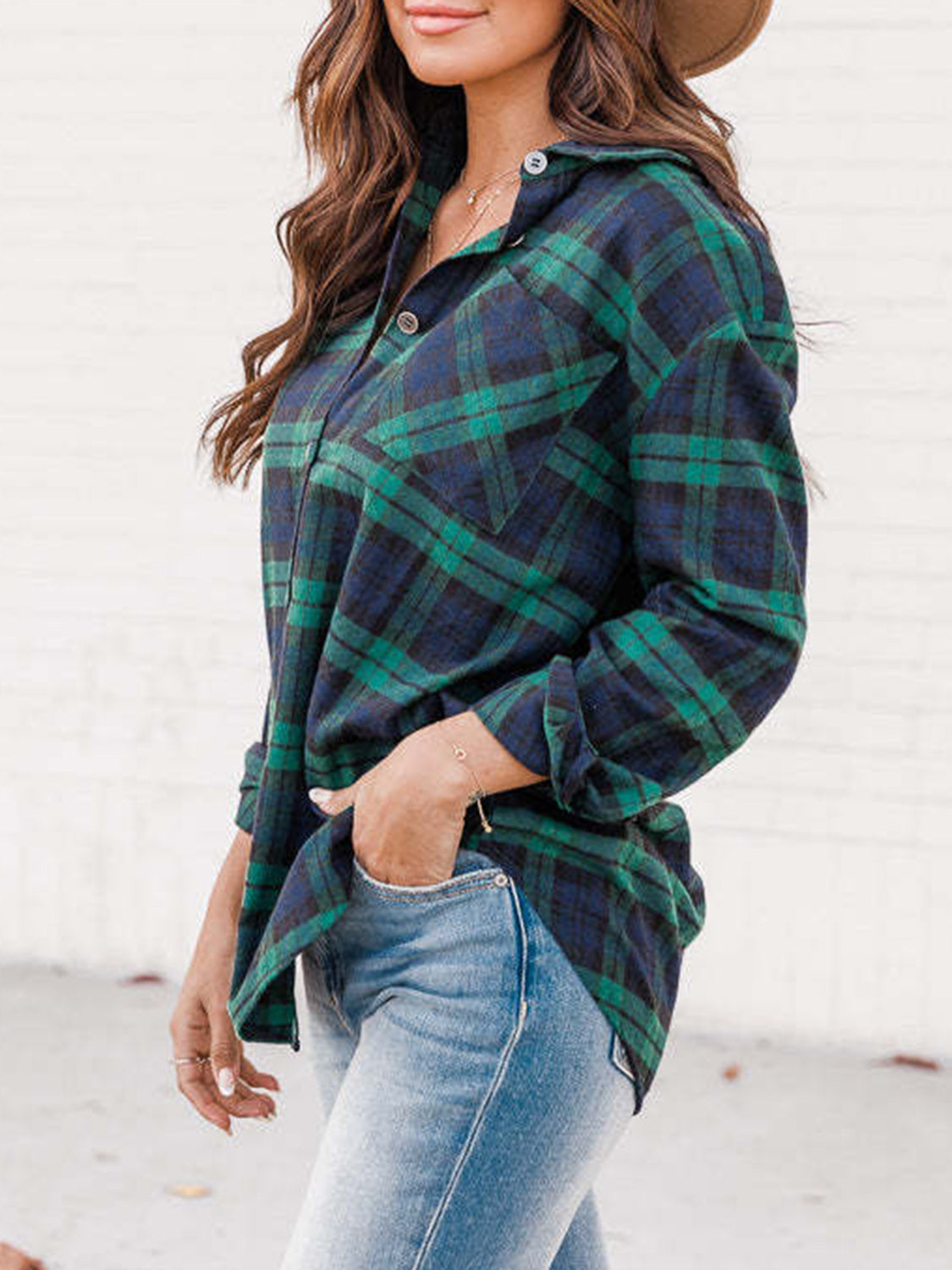 Plaid Collared Neck Long Sleeve Shirt