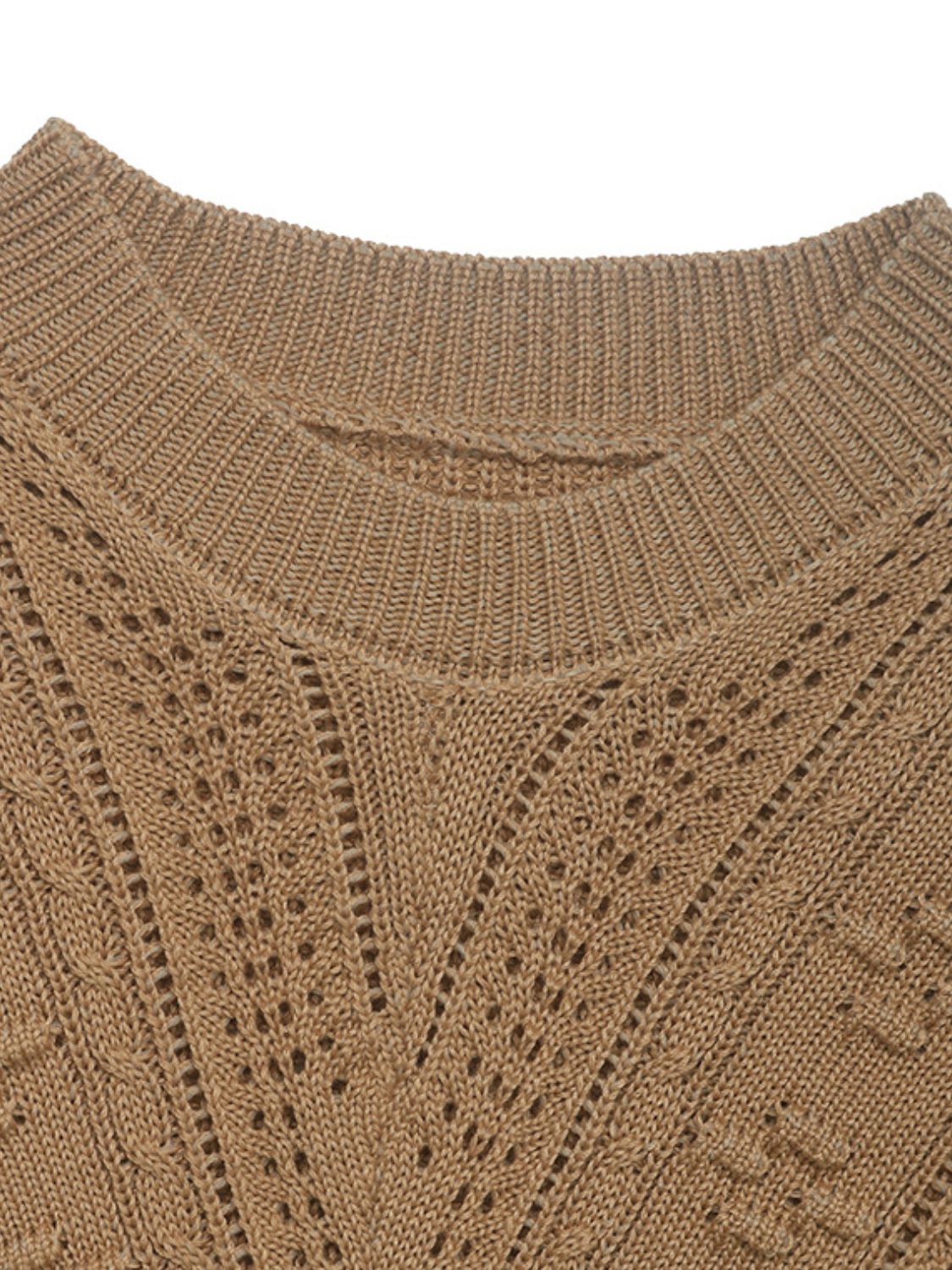 Openwork Round Neck Long Sleeve Sweater-TOPS / DRESSES-[Adult]-[Female]-2022 Online Blue Zone Planet