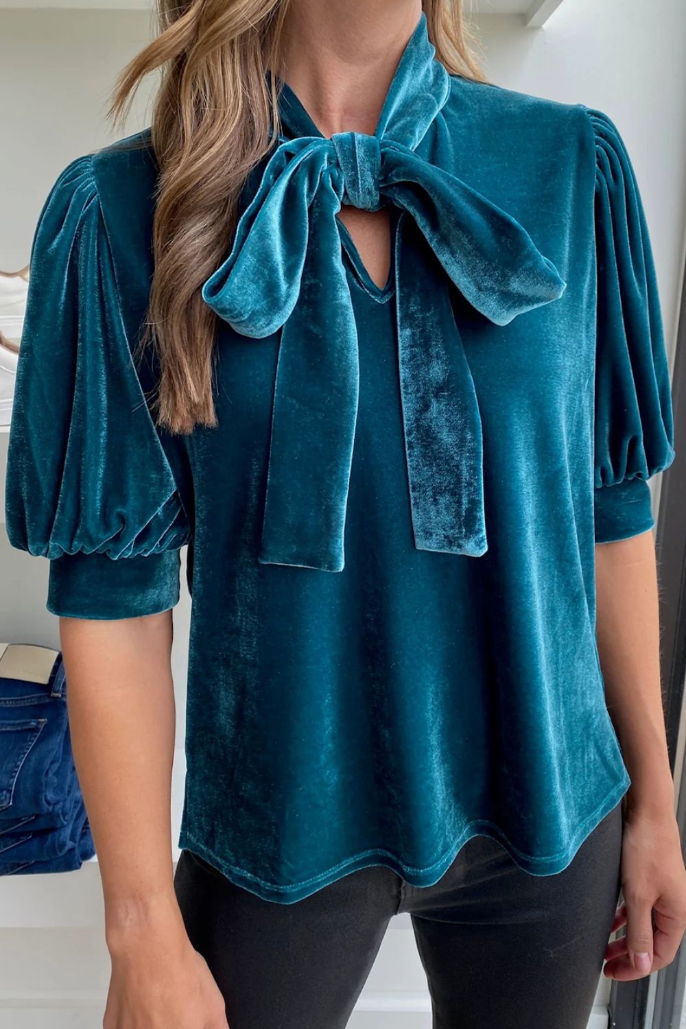 Tie Neck Half Sleeve Blouse-TOPS / DRESSES-[Adult]-[Female]-2022 Online Blue Zone Planet