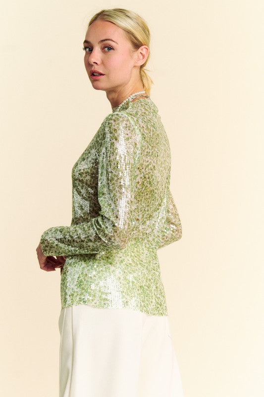 Davi & Dani Sequin Mock Neck Long Sleeve Mesh Top-TOPS / DRESSES-[Adult]-[Female]-2022 Online Blue Zone Planet