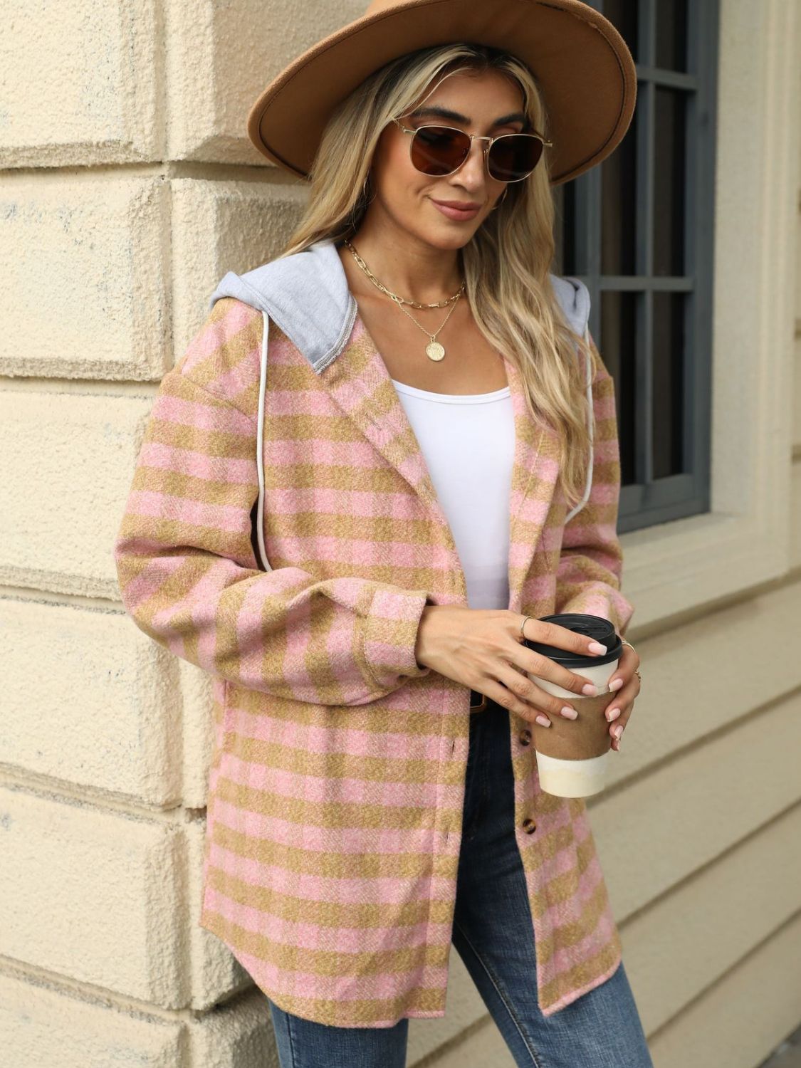 Drawstring Plaid Long Sleeve Hooded Jacket-TOPS / DRESSES-[Adult]-[Female]-2022 Online Blue Zone Planet