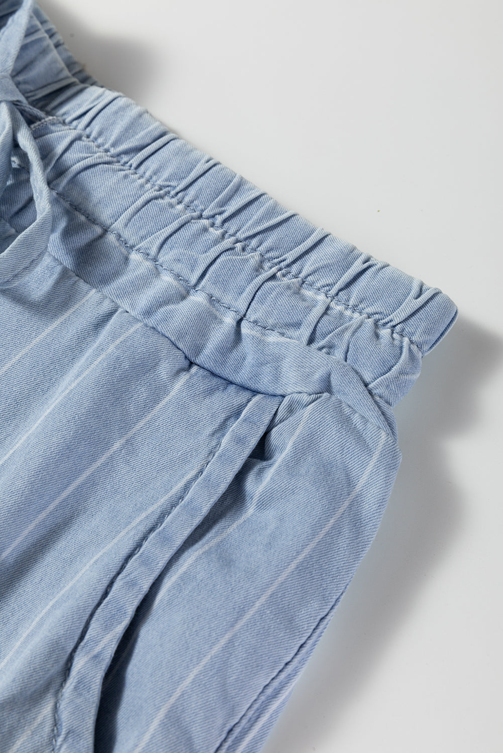 Sky Blue Stripe Chambray Wide Leg Tied Elastic Waist Trousers-Bottoms/Jeans-[Adult]-[Female]-2022 Online Blue Zone Planet