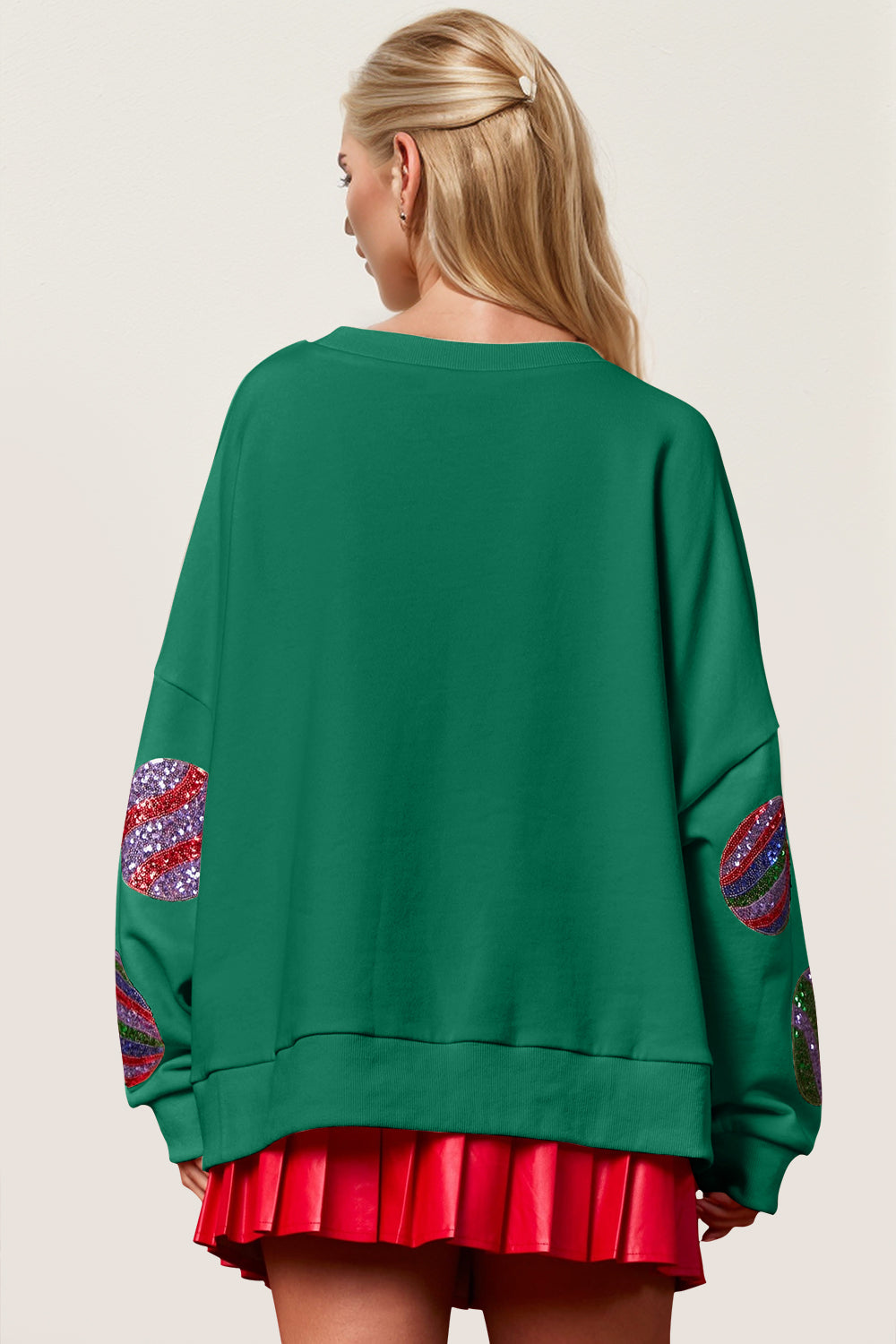 Blue Zone Planet | Double Take Christmas Element Sequin Round Neck Long Sleeve Sweatshirt-TOPS / DRESSES-[Adult]-[Female]-2022 Online Blue Zone Planet