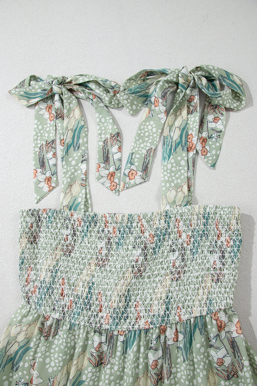 Gray Floral Knotted Strap Smocked Tiered Ruffle Mini Dress-TOPS / DRESSES-[Adult]-[Female]-2022 Online Blue Zone Planet