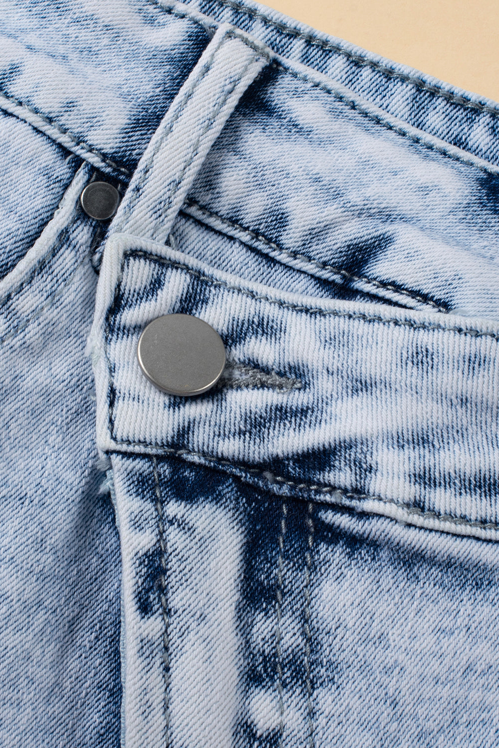 Light Blue Acid Wash Crossed Raw Edge Denim Shorts-Bottoms/Denim Shorts-[Adult]-[Female]-2022 Online Blue Zone Planet