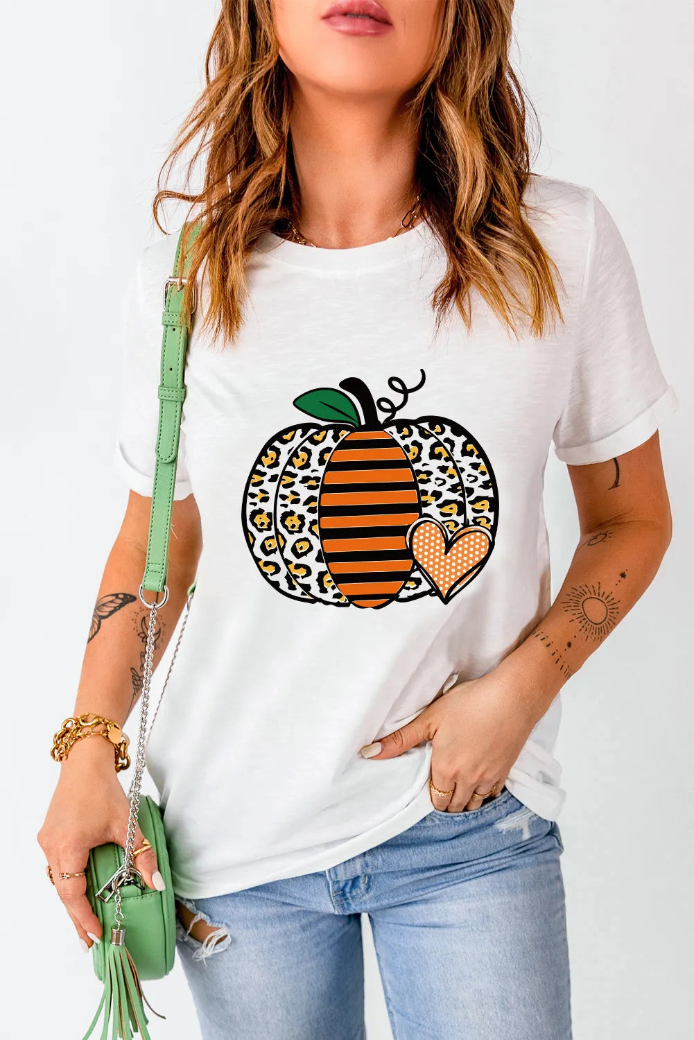 Pumpkin Graphic Round Neck Short Sleeve T-Shirt-TOPS / DRESSES-[Adult]-[Female]-2022 Online Blue Zone Planet