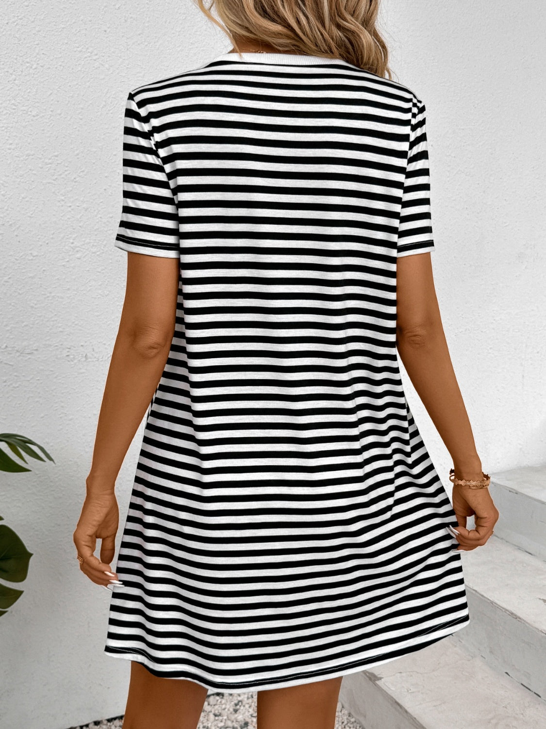 Blue Zone Planet | Striped Round Neck Short Sleeve Dress-TOPS / DRESSES-[Adult]-[Female]-2022 Online Blue Zone Planet