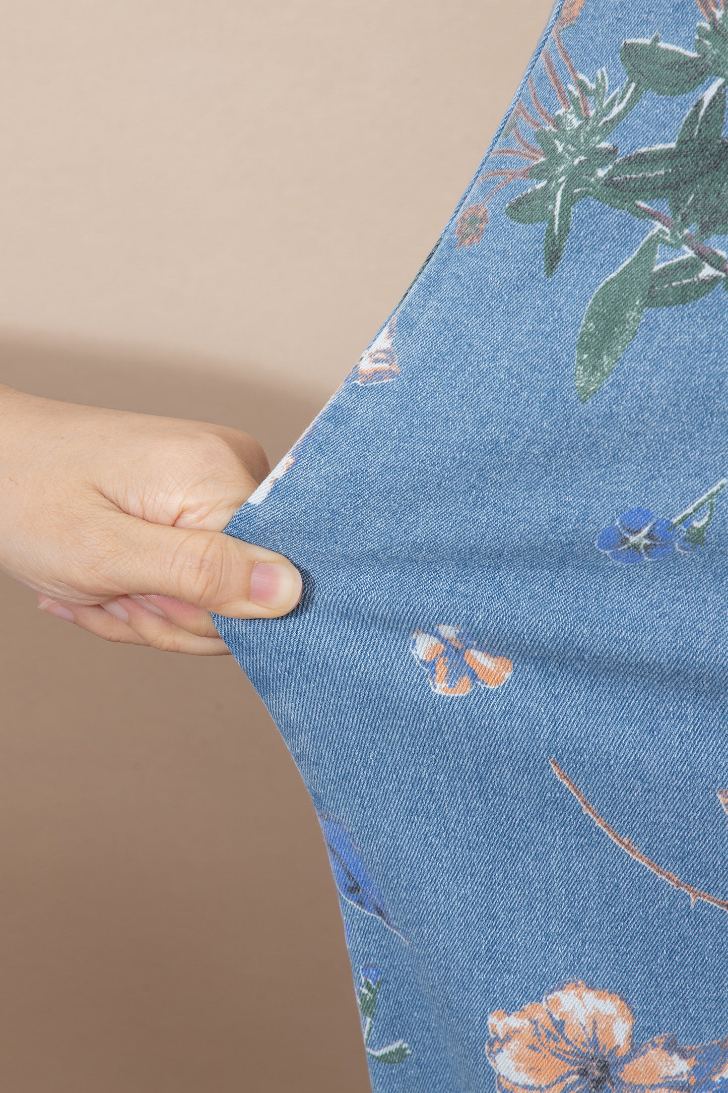 Sky Blue Retro Floral Print Frayed Hem Shift Jeans-Bottoms/Jeans-[Adult]-[Female]-2022 Online Blue Zone Planet