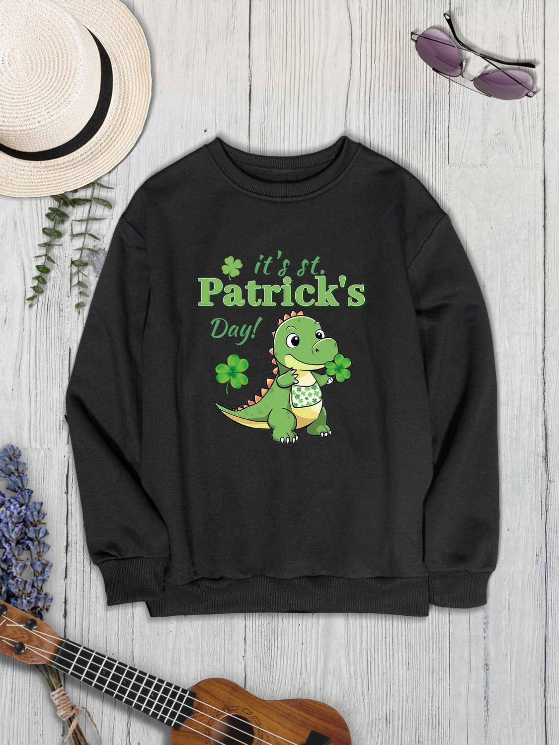 IT'S ST. PATRICK'S DAY Graphic Round Neck Sweatshirt-TOPS / DRESSES-[Adult]-[Female]-2022 Online Blue Zone Planet