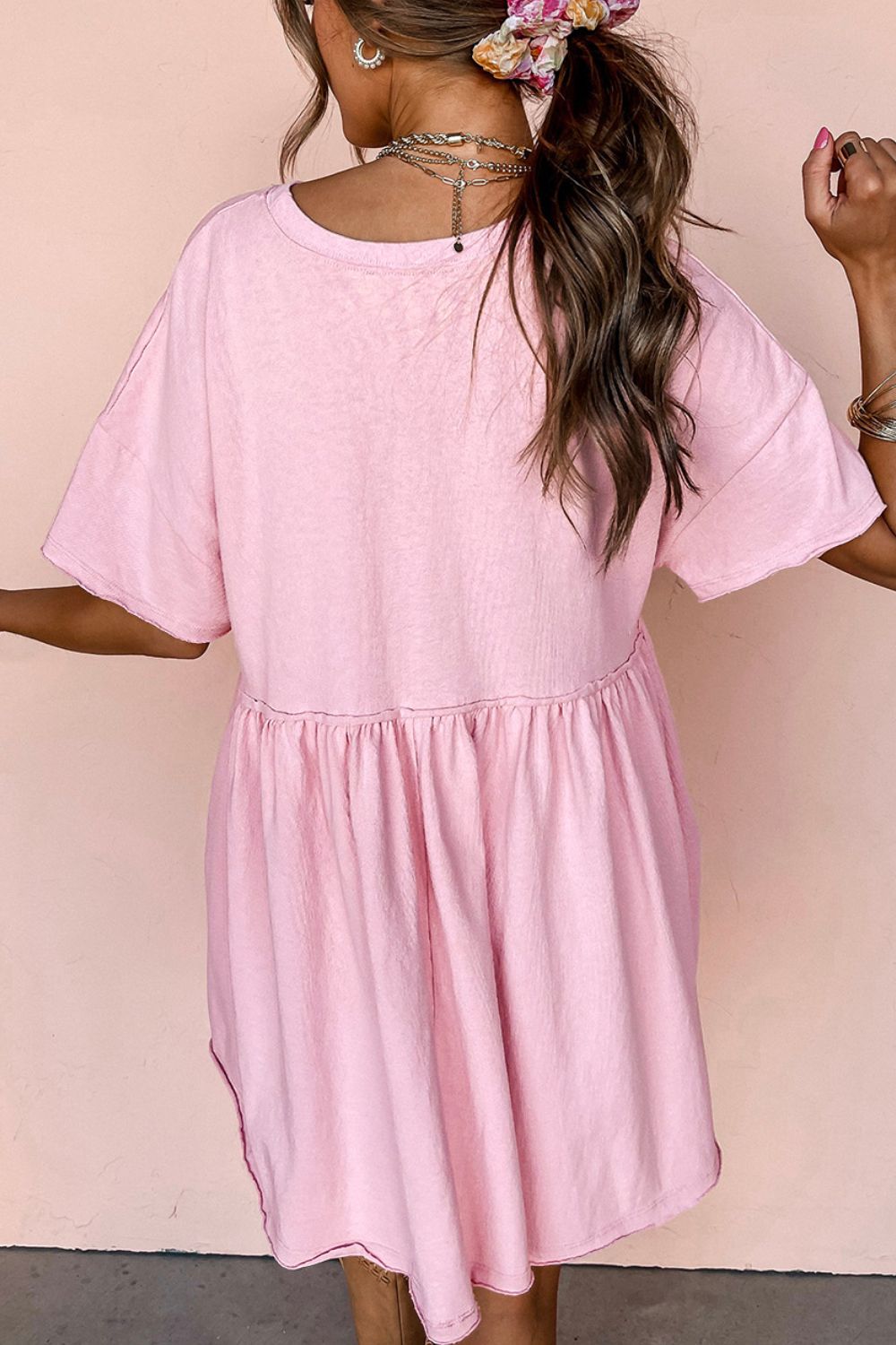 Round Neck Half Sleeve Mini Dress-TOPS / DRESSES-[Adult]-[Female]-2022 Online Blue Zone Planet